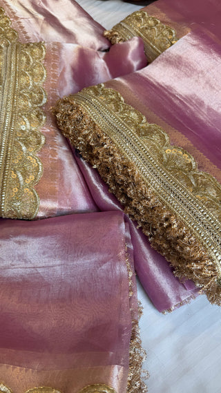 Most viral maharani blush pink tissue silk kadhwa saree