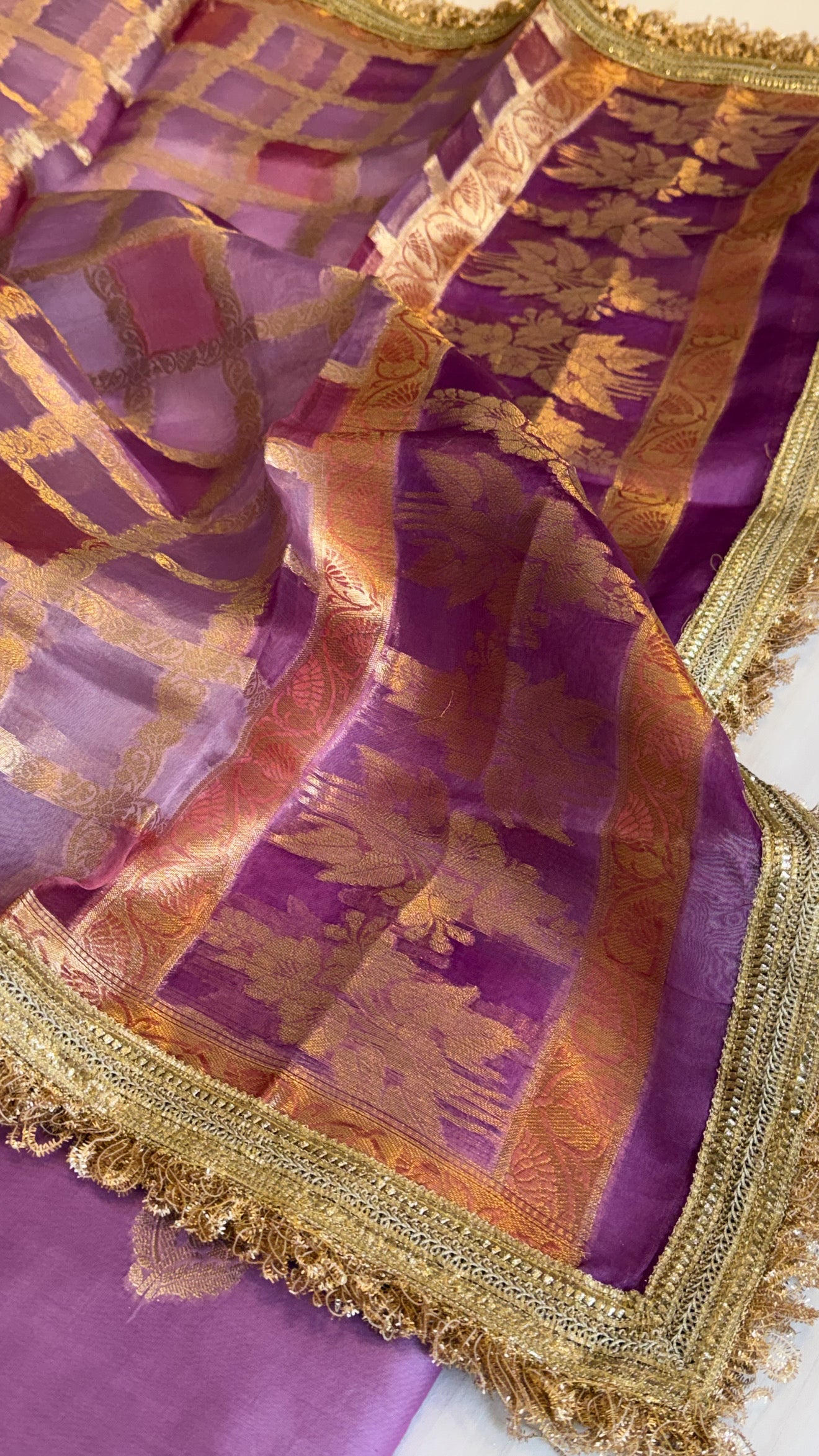 Shades of purple - Kora silk rangkaat kadhwa duppata paired with silk kurta set
