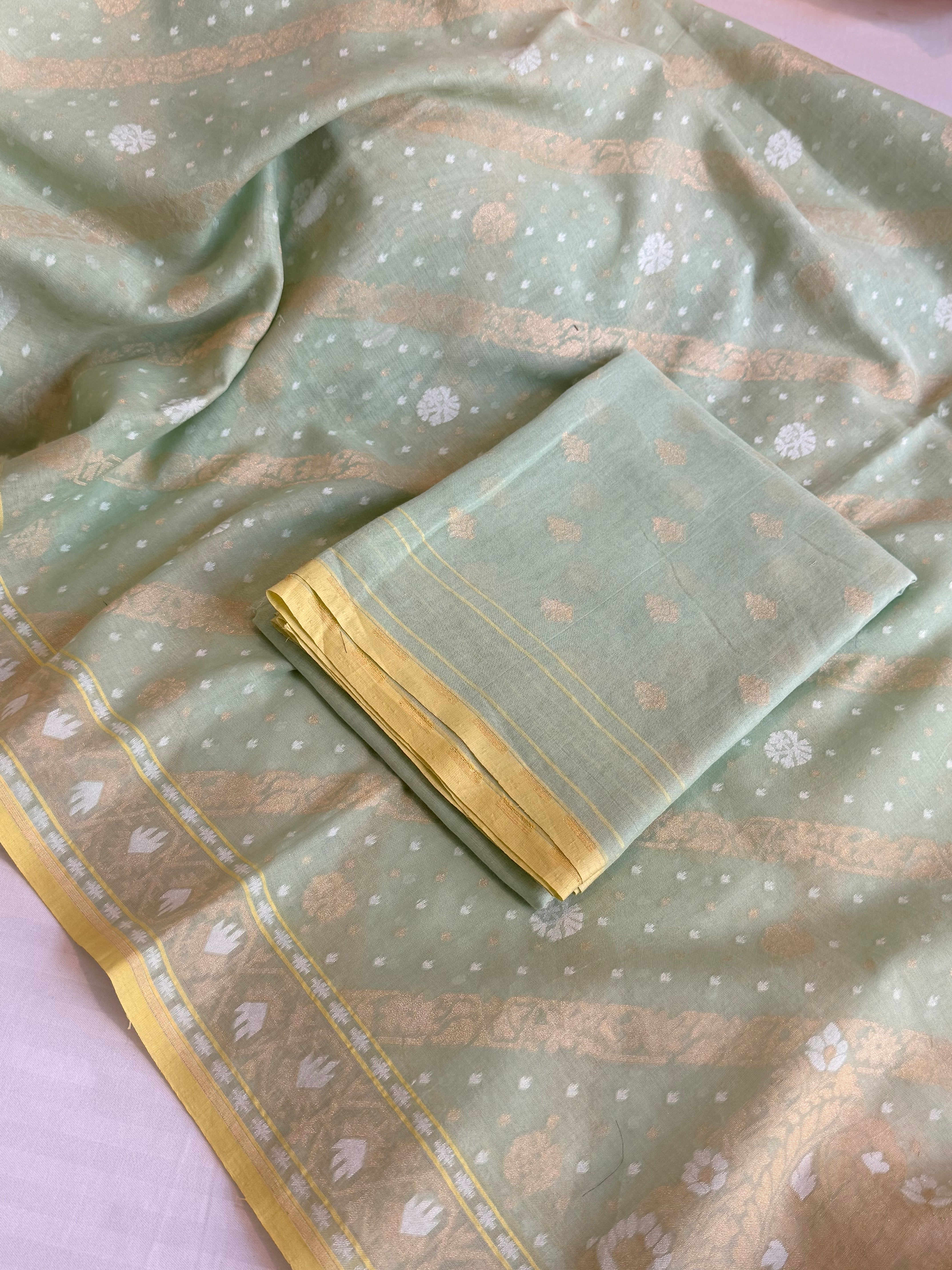 Iktara jamdani kadhwa sona rupa weaving banarasi mul cotton suit set