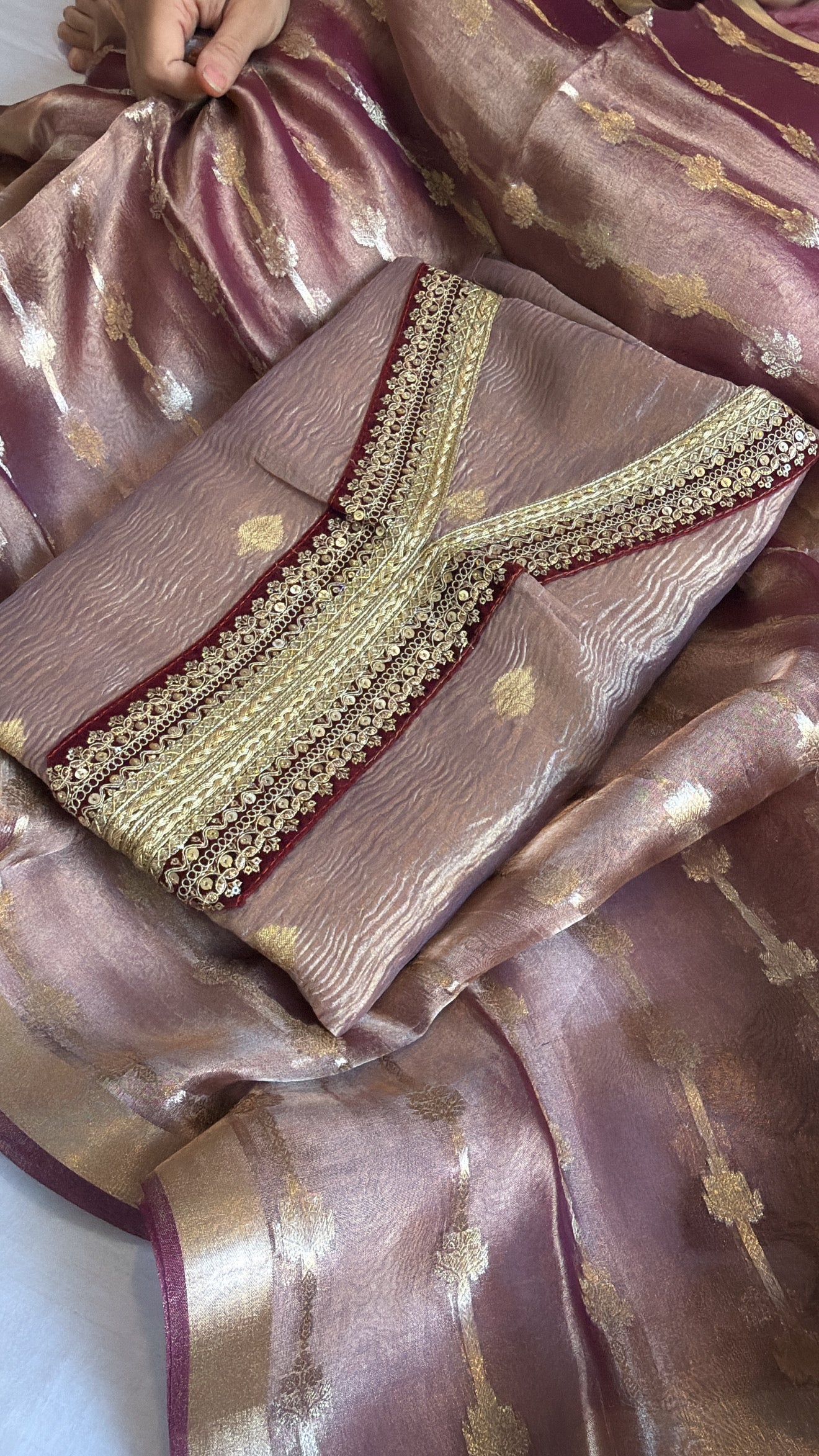 Lavender crushed tissue silk kadhwa suit set