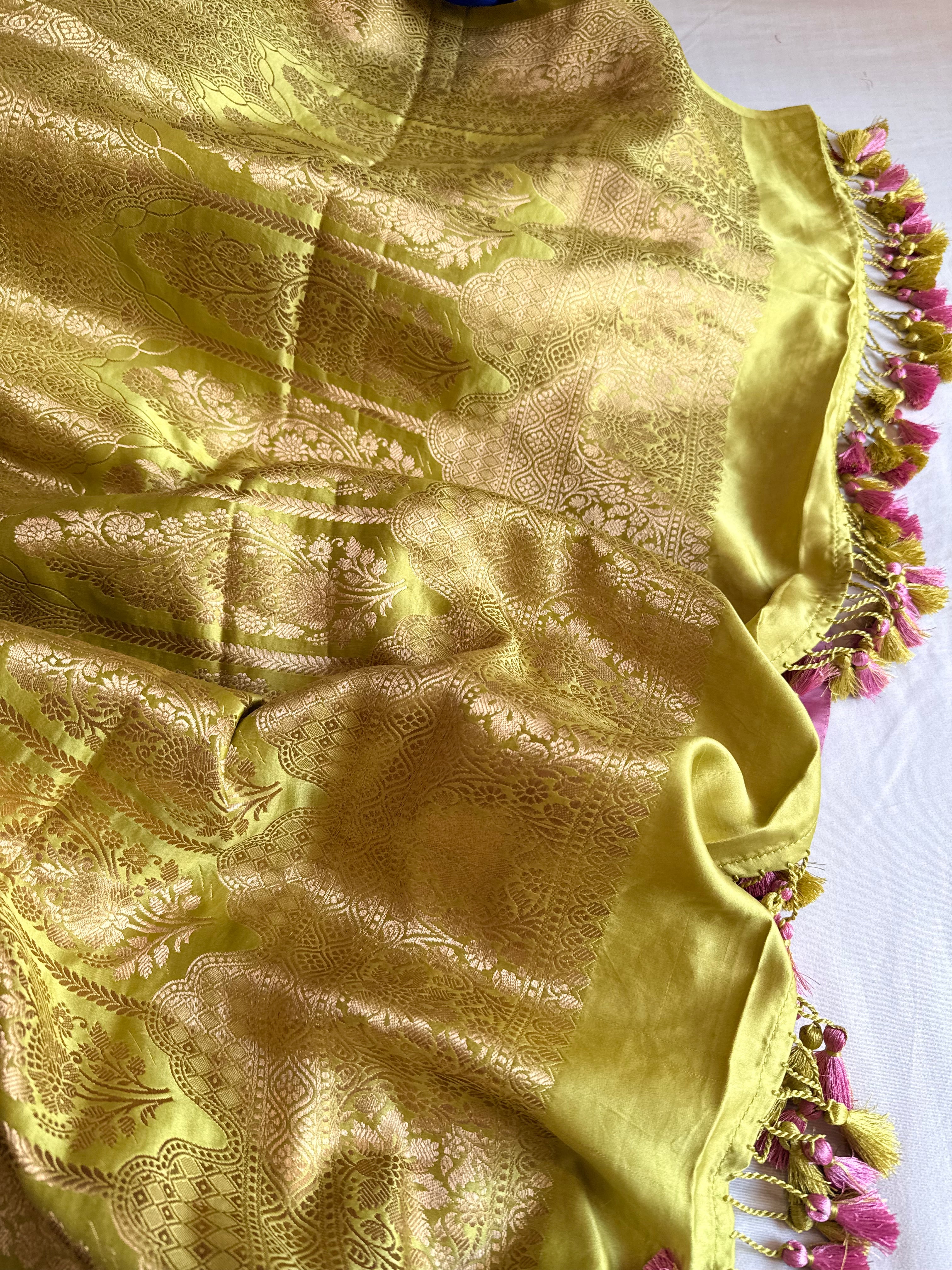Chutney green banarasi mashru silk kadhwa buti saree