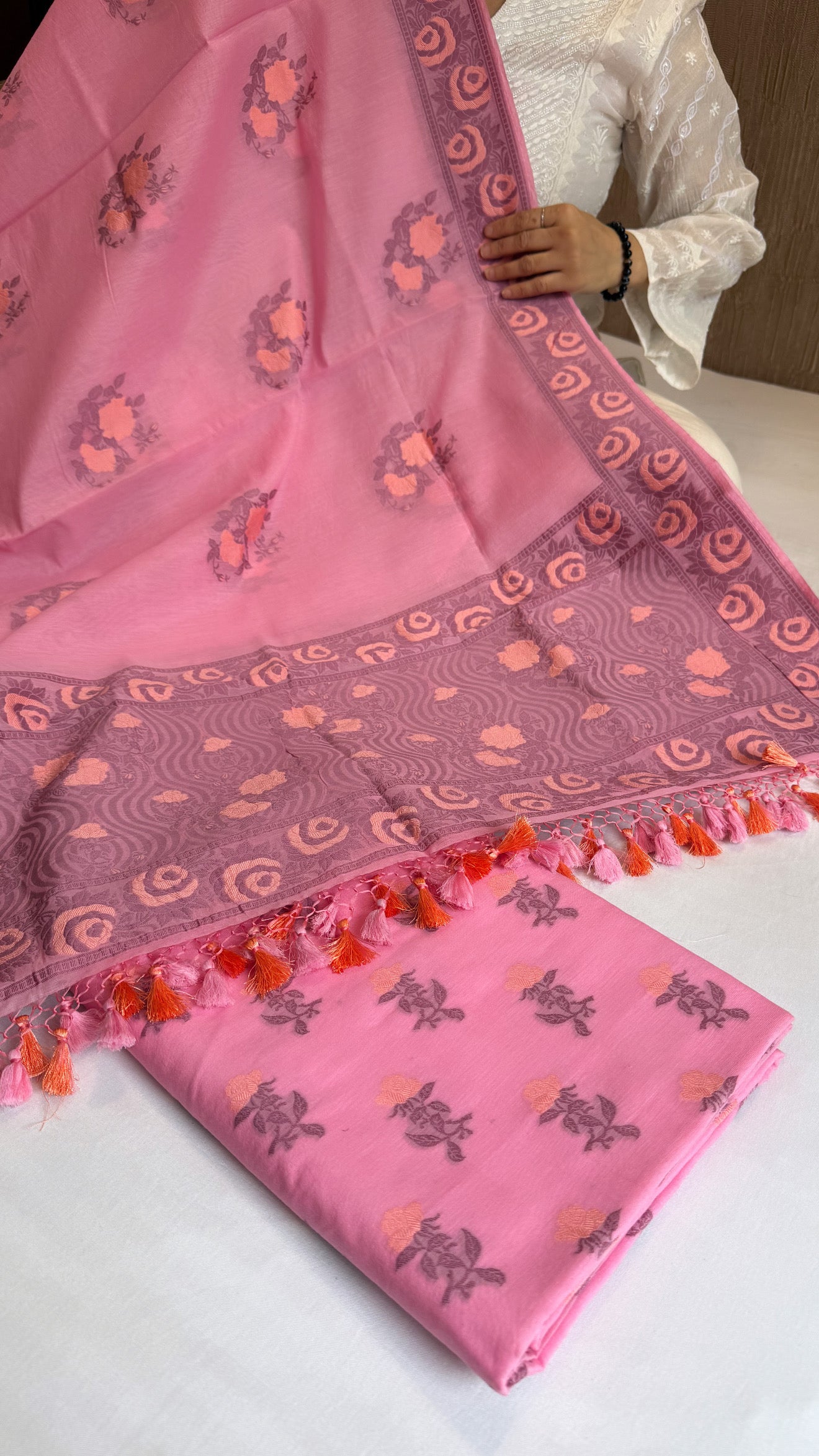 Banarasi cotton resham meenakari suit set