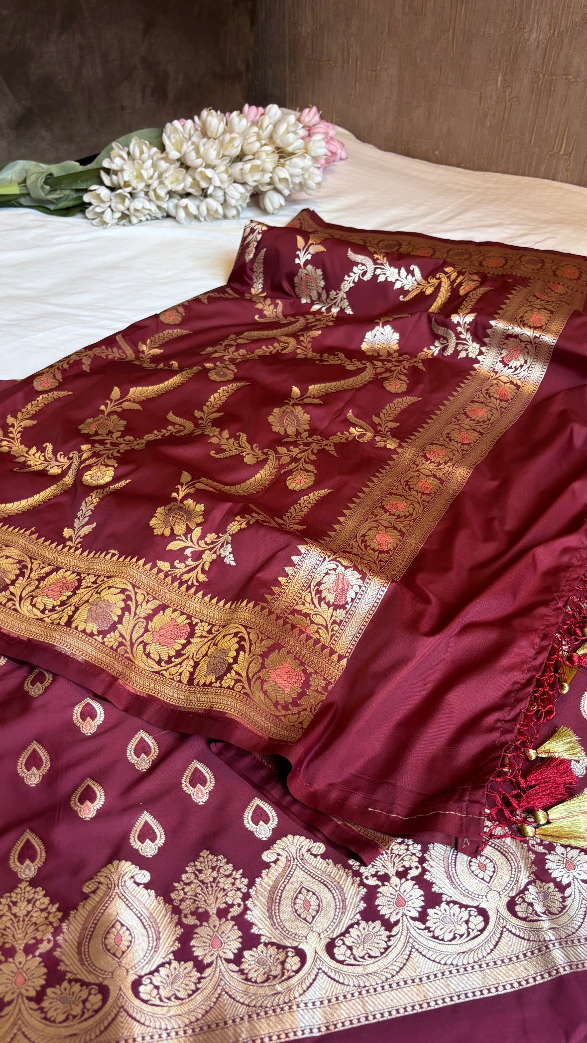 Maroon banarasi mashru silk suit set