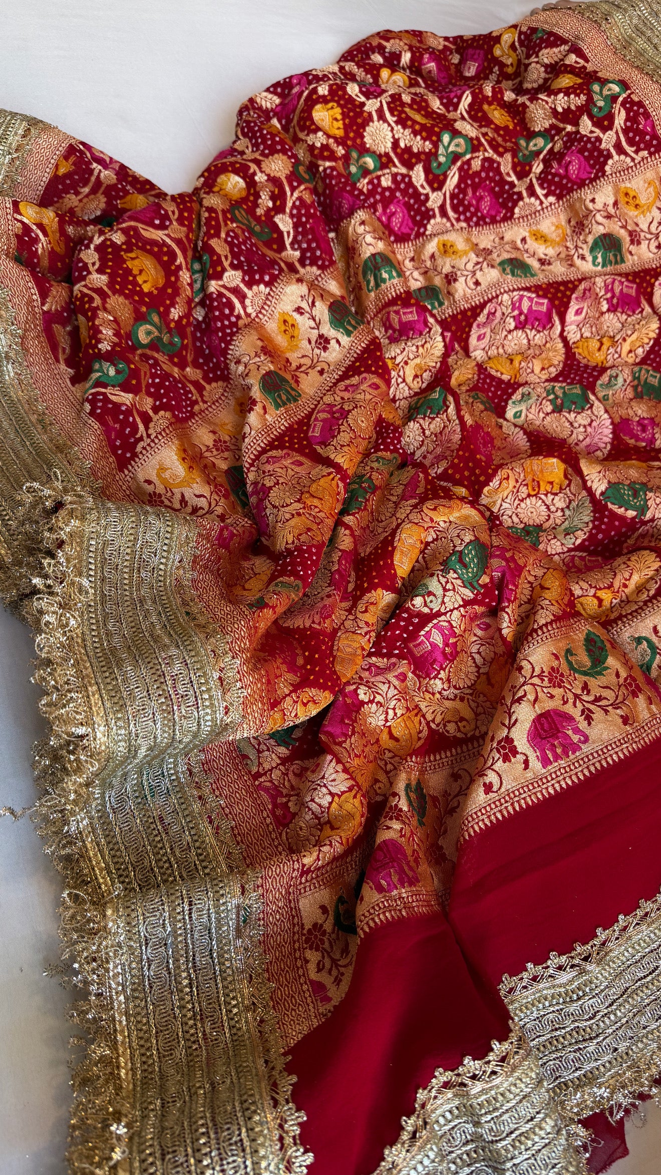 Shikargah edit - Rai-bandhej meenakari kadhwa shikargah gotapatti saree