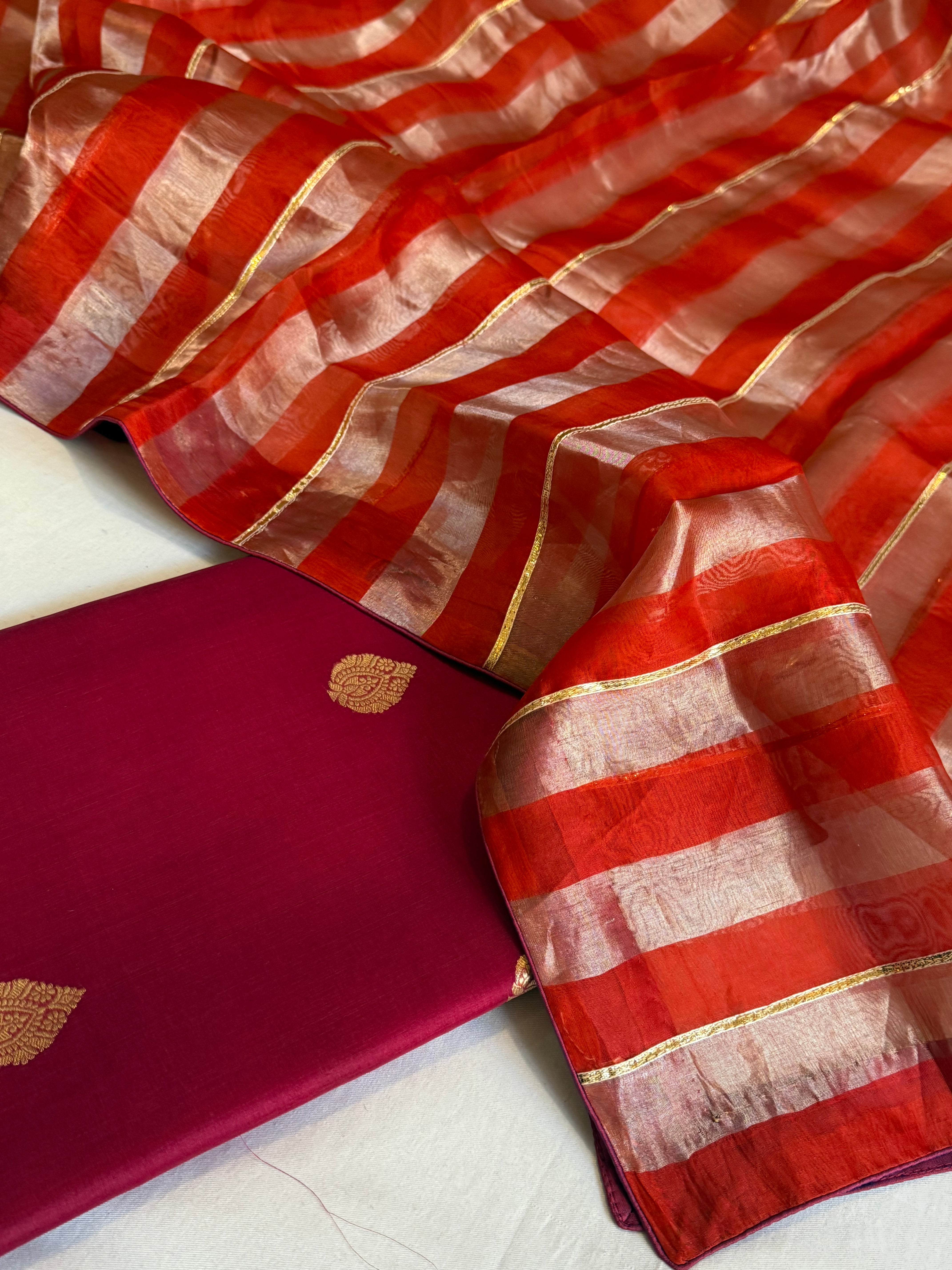 Banarasi kora silk kadhwa striped suit sets