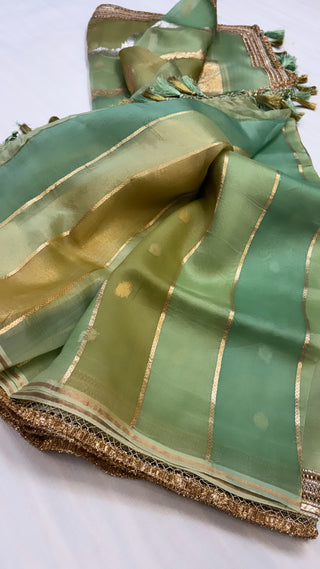 Sea green rangkaat leela kora silk jungla saree