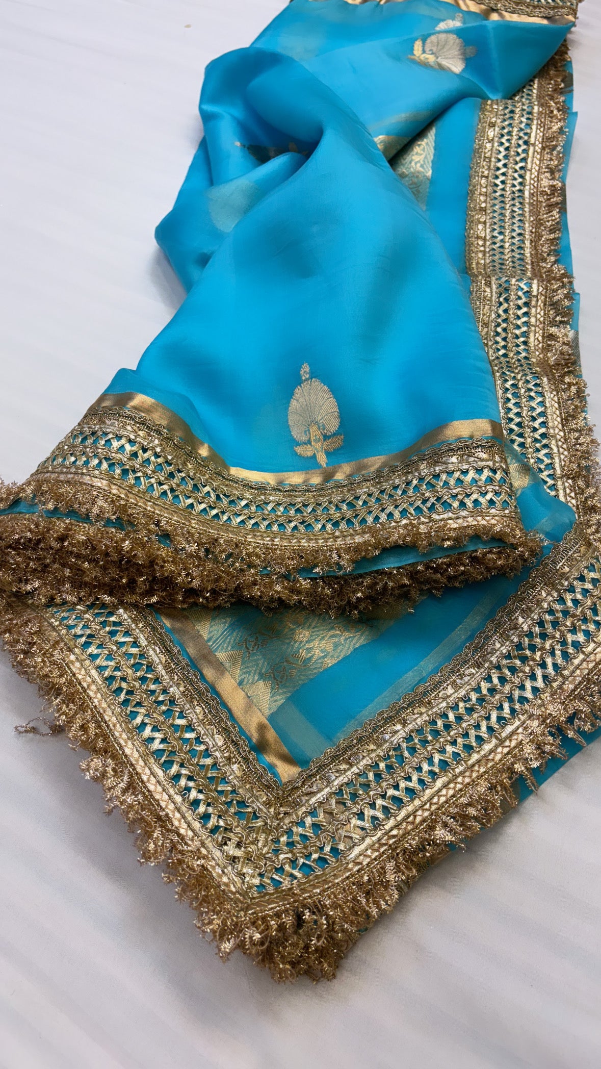 Neela samundar shade leela kora silk kadhwa buti saree