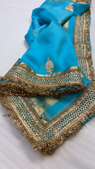 Neela samundar shade leela kora silk kadhwa buti saree