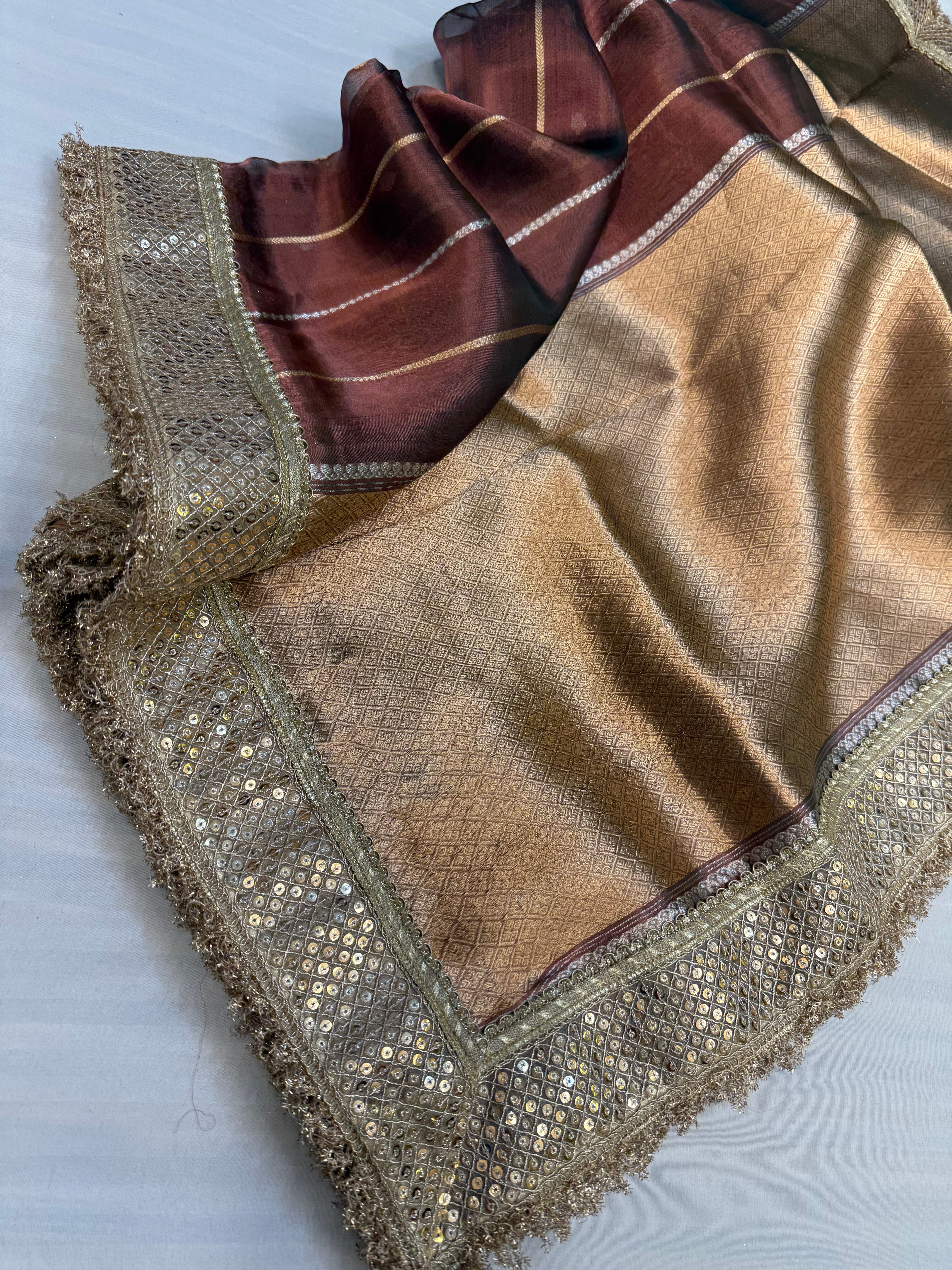 Bronze maharani tissue silk kadhwa buti saree