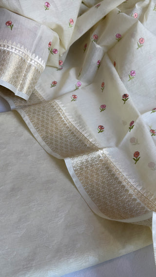 Lemon mul cotton resham work hand embroidered suit set