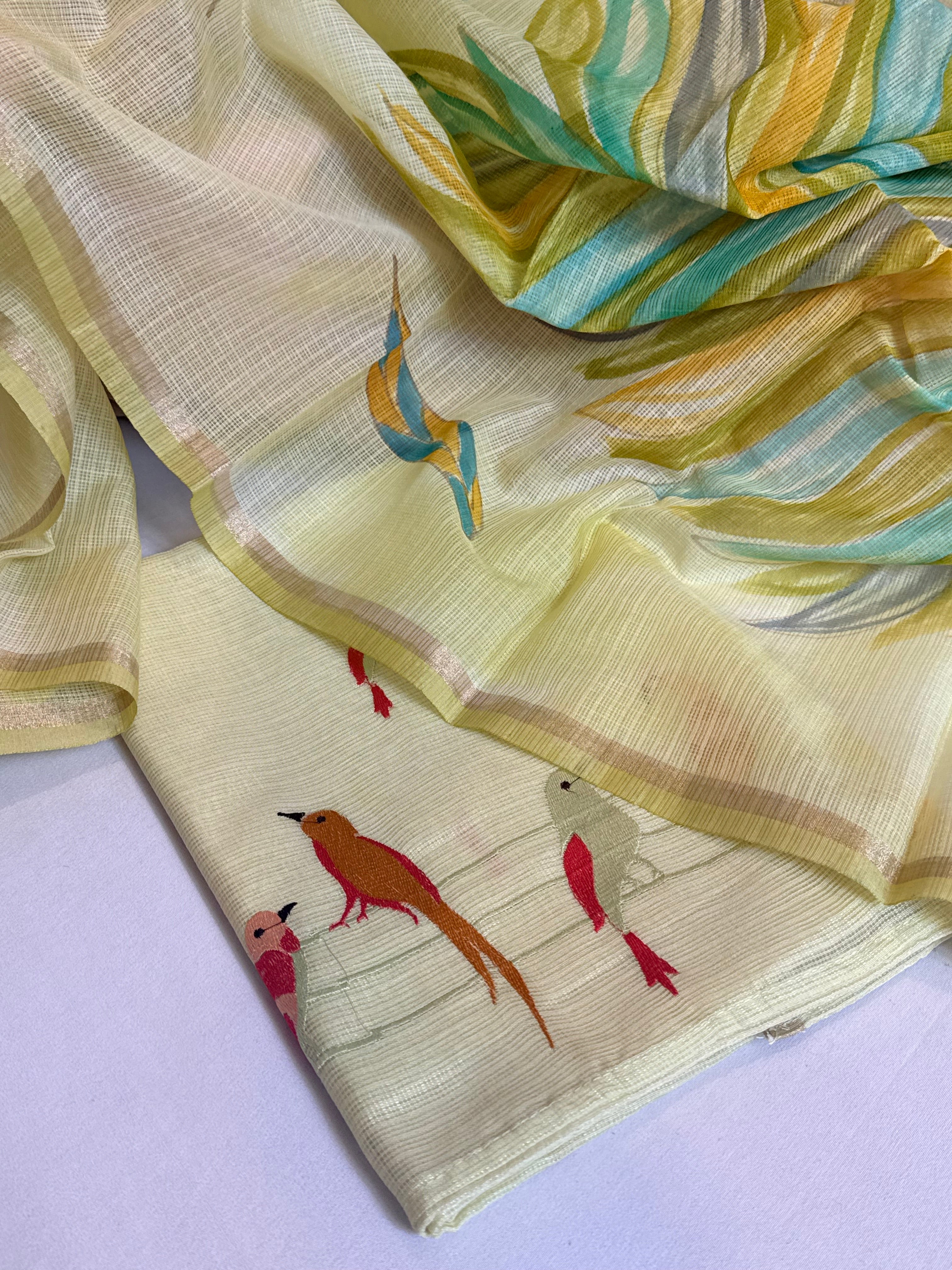 BELOW 8K - Lime shade cotton kota silk resham work banarasi suit set