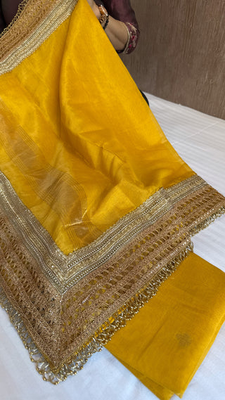 Mul cotton tissue haldi yellow kadhwa buti suit sets