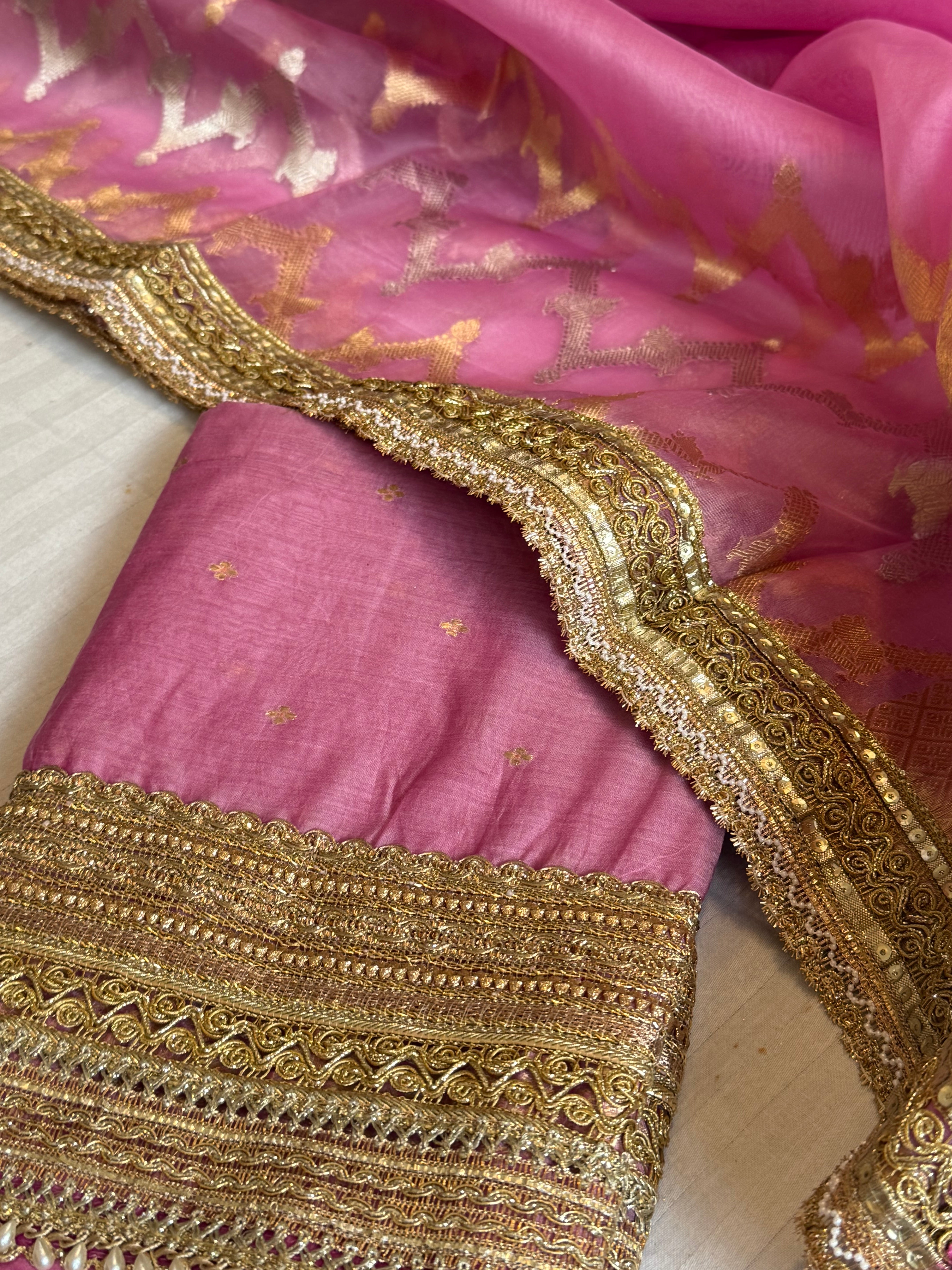 Banarasi kora silk kadhwa buti gotapatti suit set