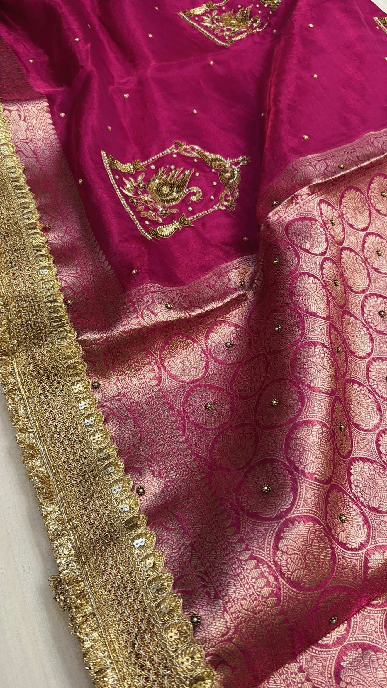 Pink special - Husn lotus pink peacock motif tissue silk hand embroidered saree