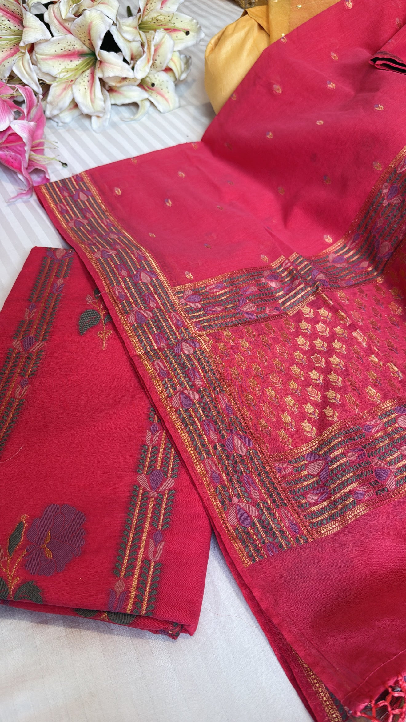 Banarasi cotton silk kadhwa meenakari suit set