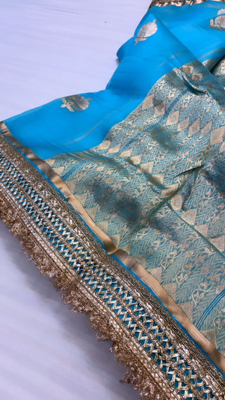 Neela samundar shade leela kora silk kadhwa buti saree