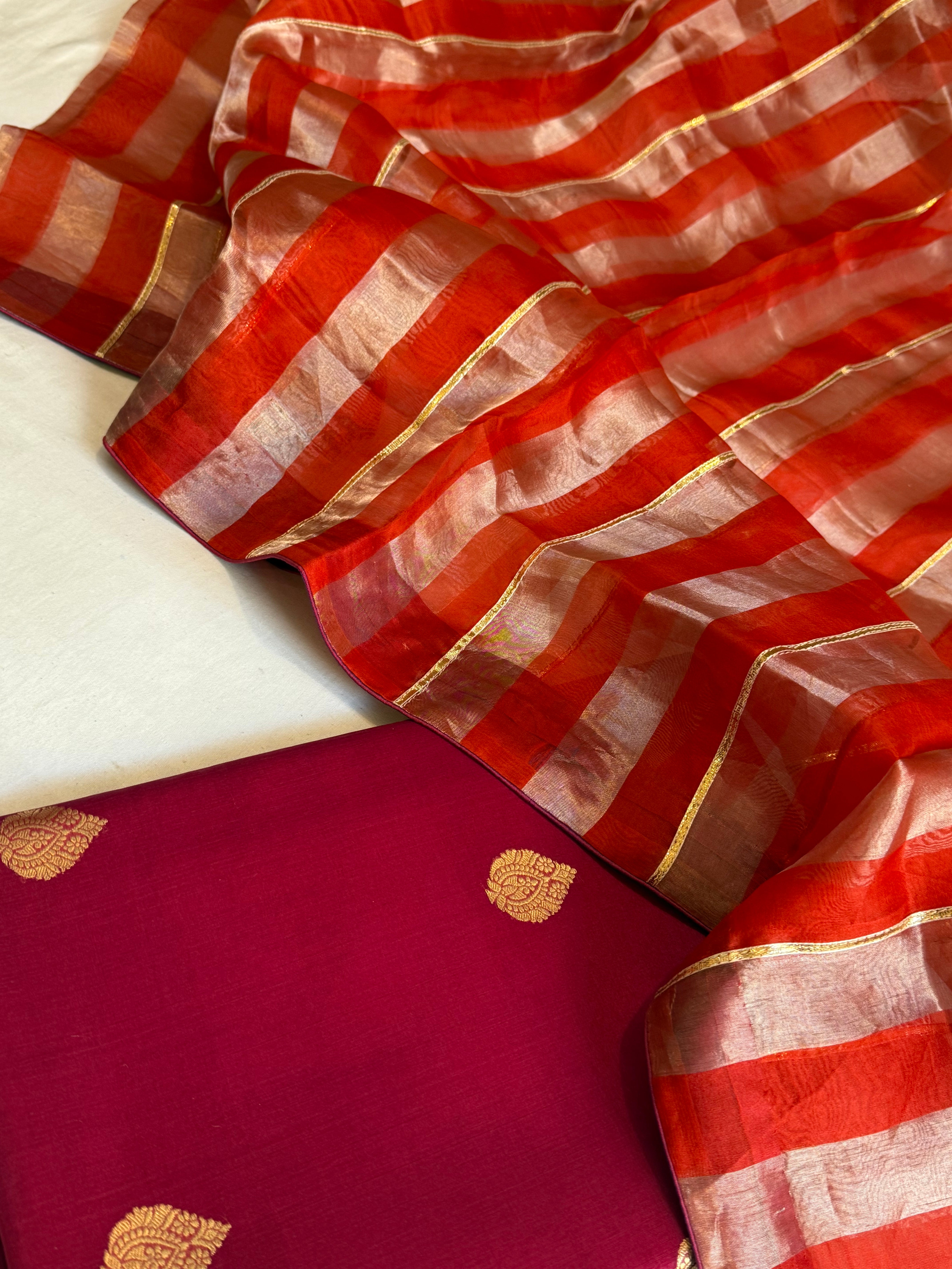 Banarasi kora silk kadhwa striped suit sets