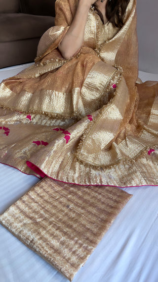 Nude pink tissue silk kali wala lehenga