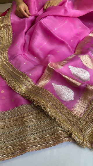 Baby pink banarasi kora silk gotapatti kadhwa suit set