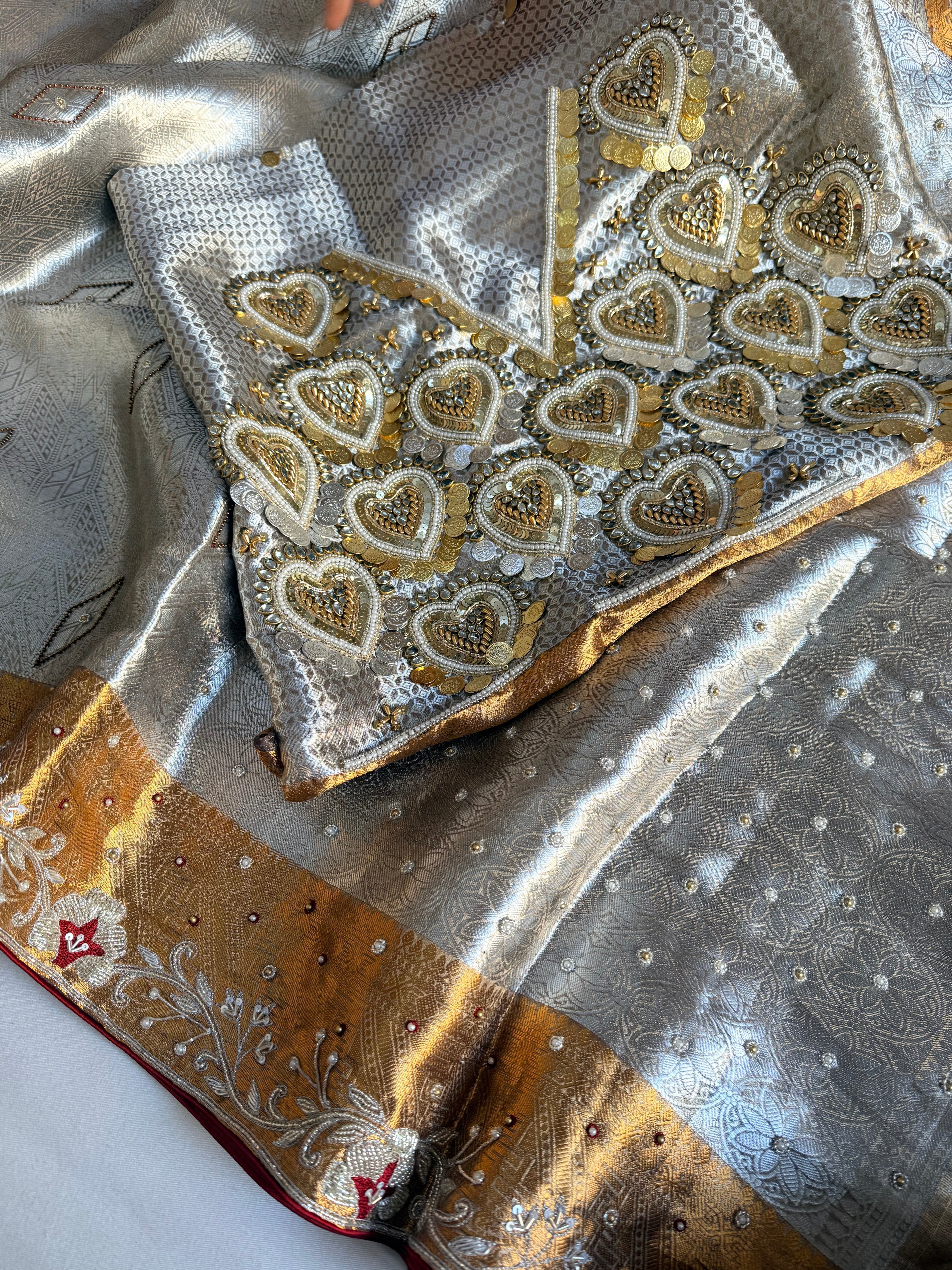 Kanjivaram brocade banarasi tissue silk sona rupa hand embroidered saree