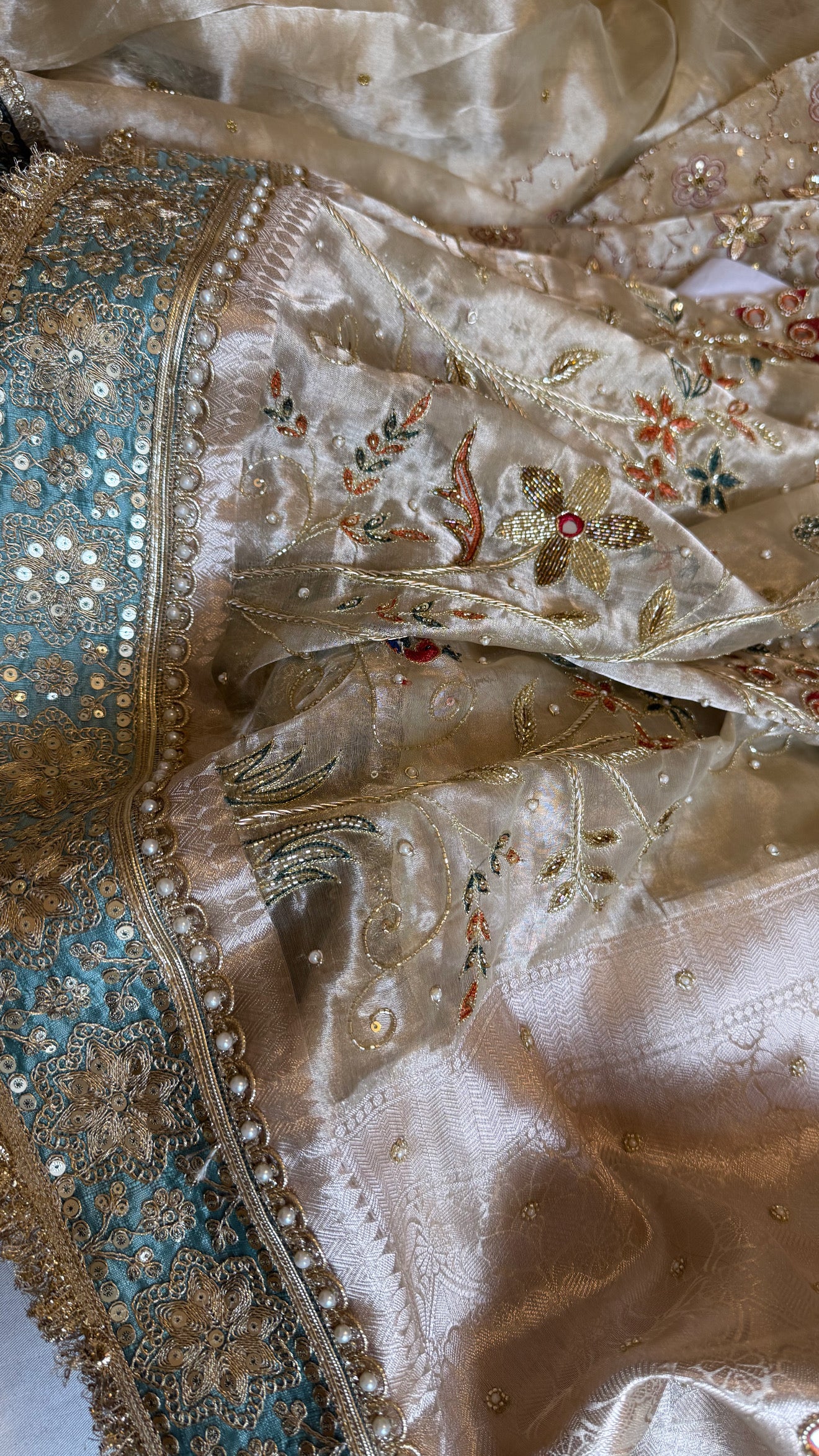 Kutchi inspired “sheesham edit” mirror work and meenakari hand embroidered saree