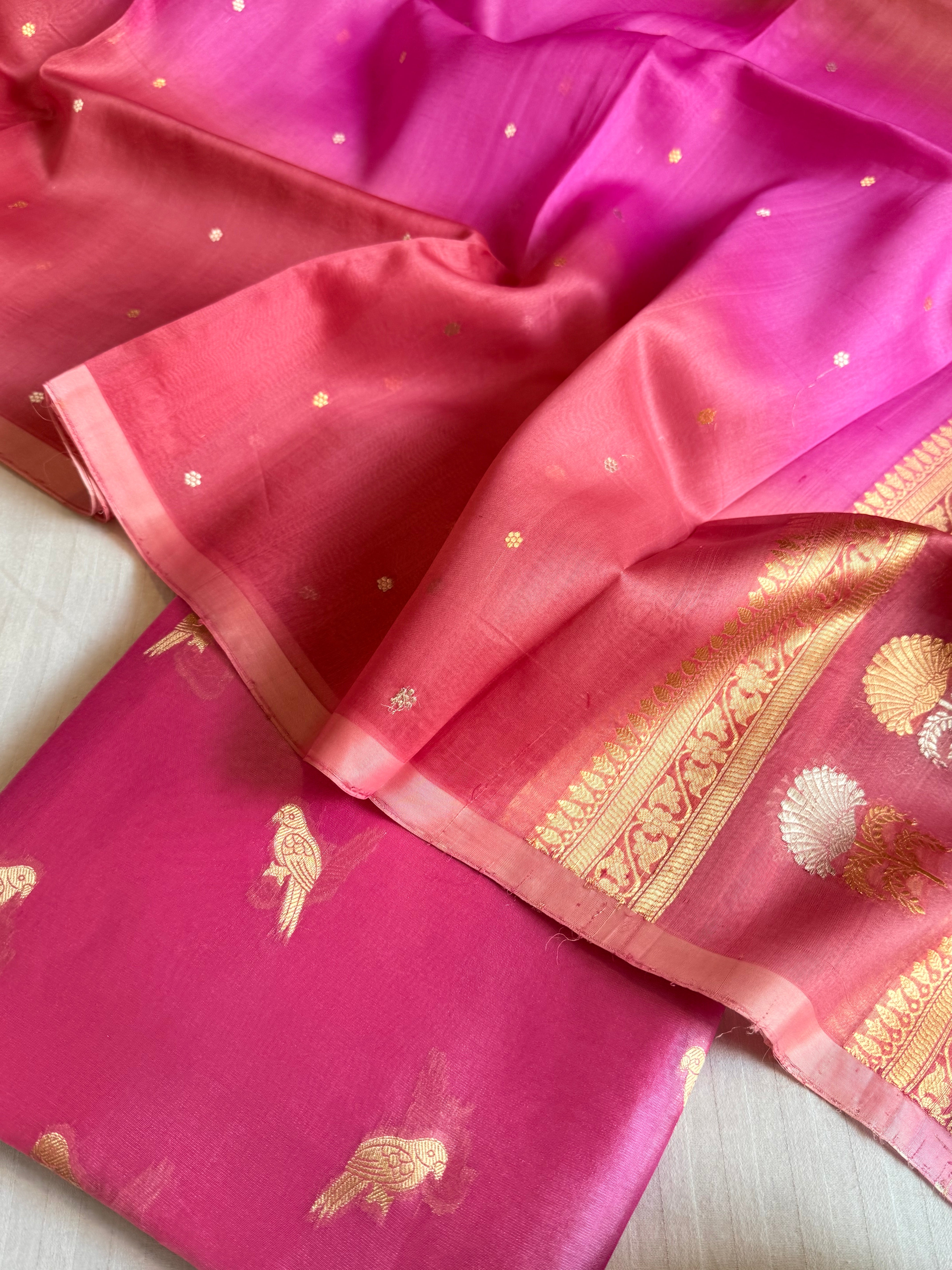 Summer suit sets - Spun chiniya silk kadhwa buti kora silk duppata suit sets