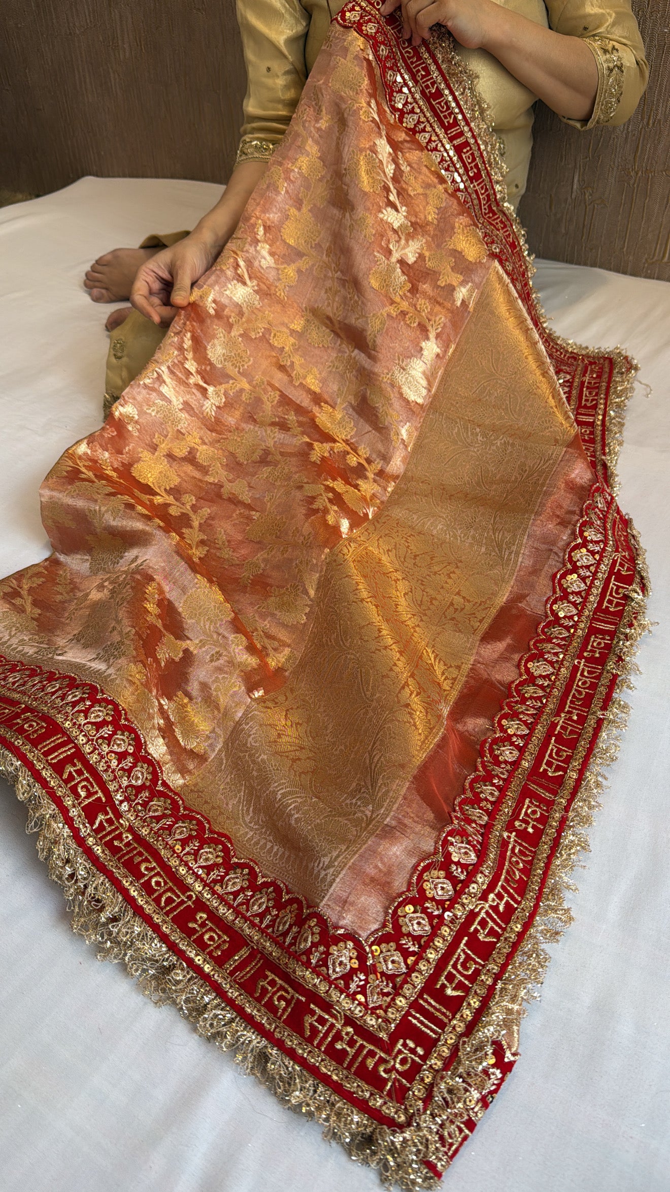 Maharani soft peachy orange tissue silk duppata