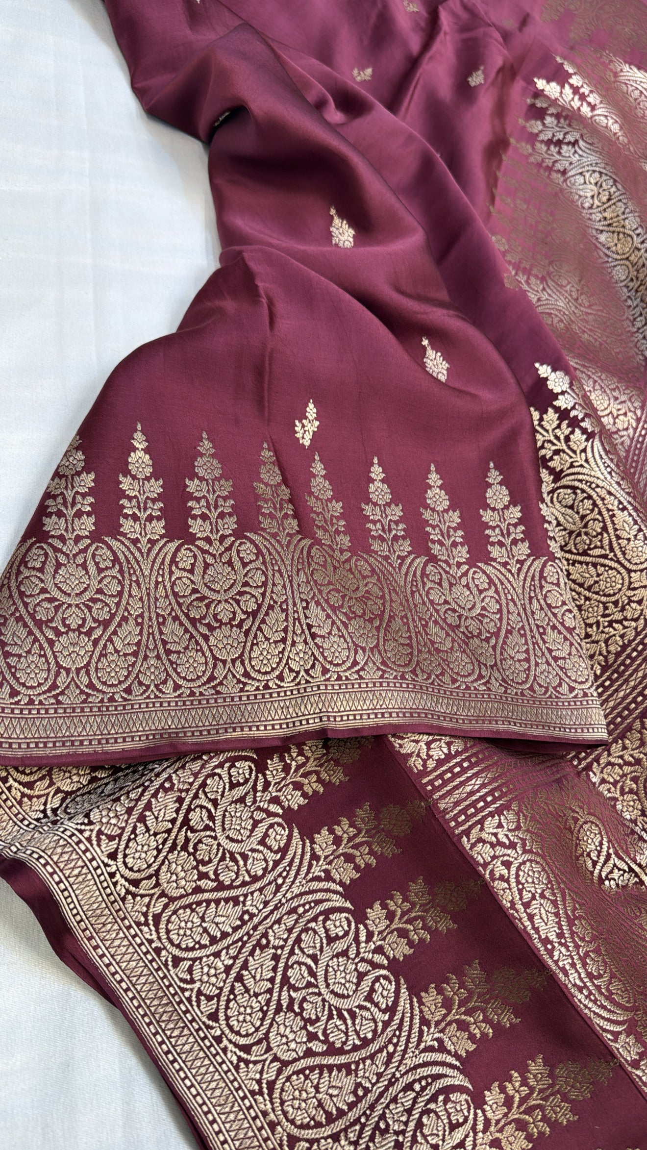 Mashru satin silk garnet shade banarasi saree