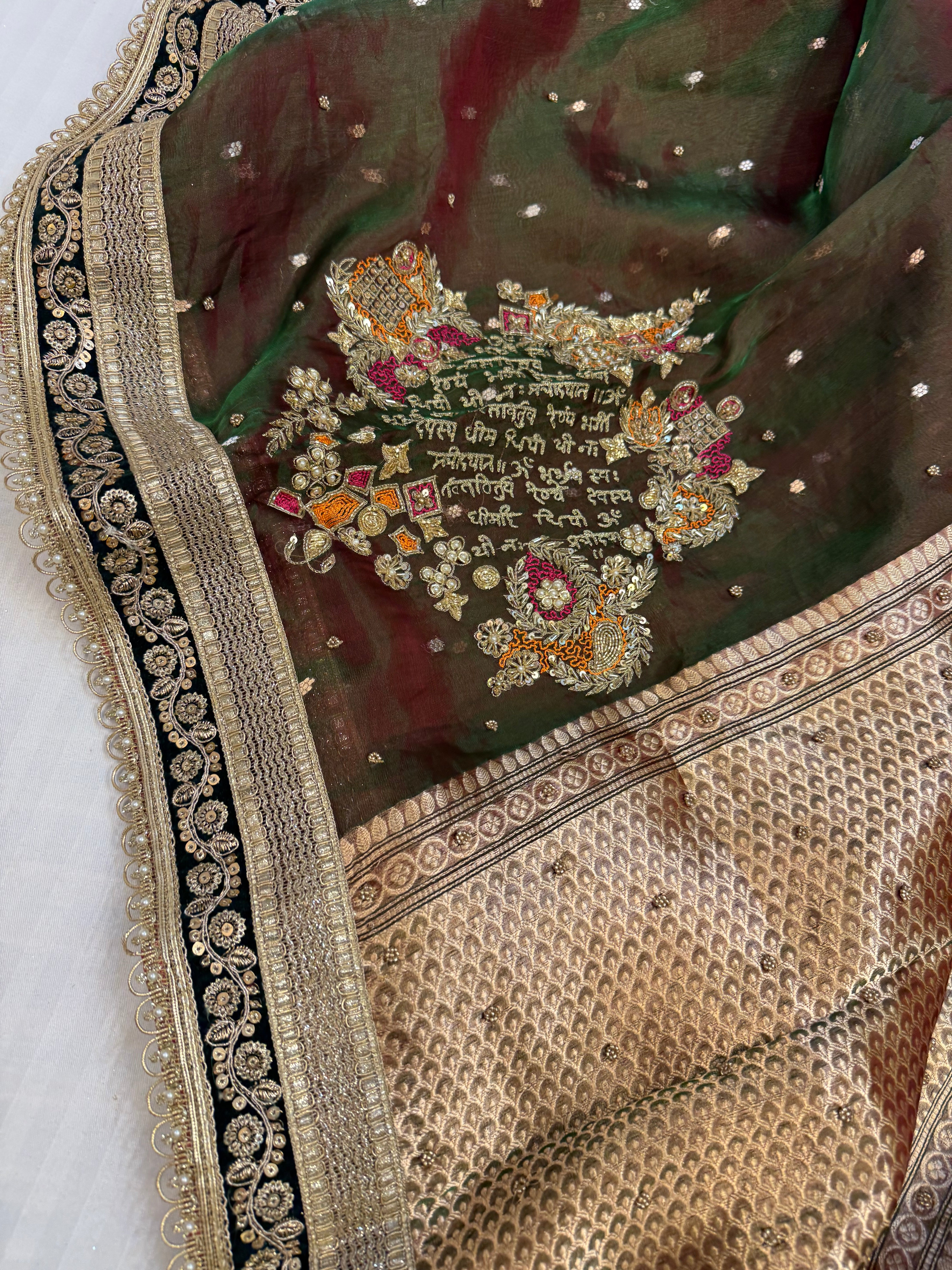 Cocktail wali saree - Mehendi green tissue silk dhup chao effect saree