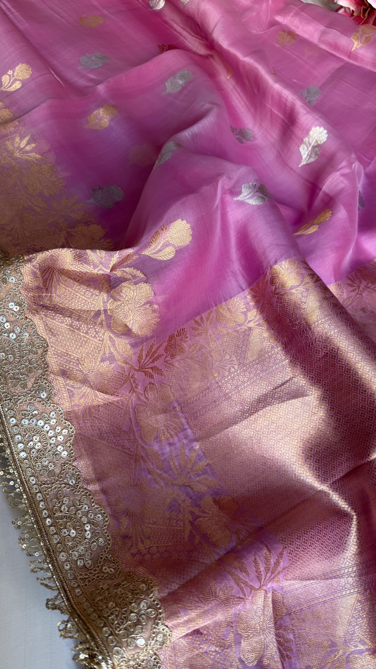 4D shaded kora silk banarasi multicoloured kadhwa saree