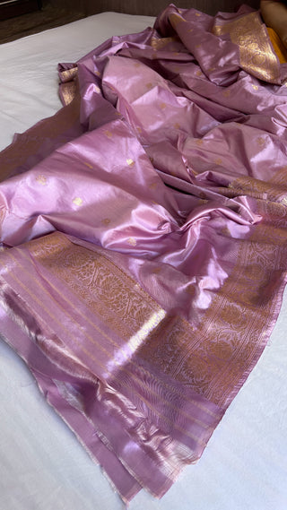 Banarasi nude pink katan kadhwa silk suit set