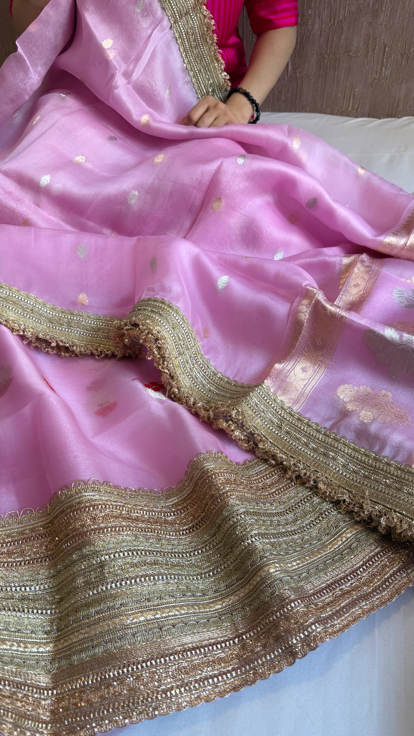 Blush pink kora silk kadhwa buti gotapatti suit set