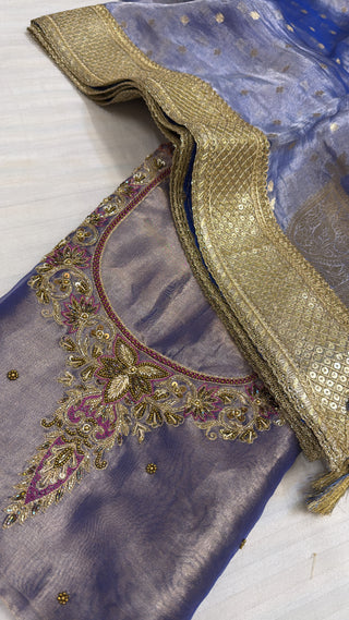 Shagun ke suits - Lilac tissue silk hand embroidered kadhwa suit sets