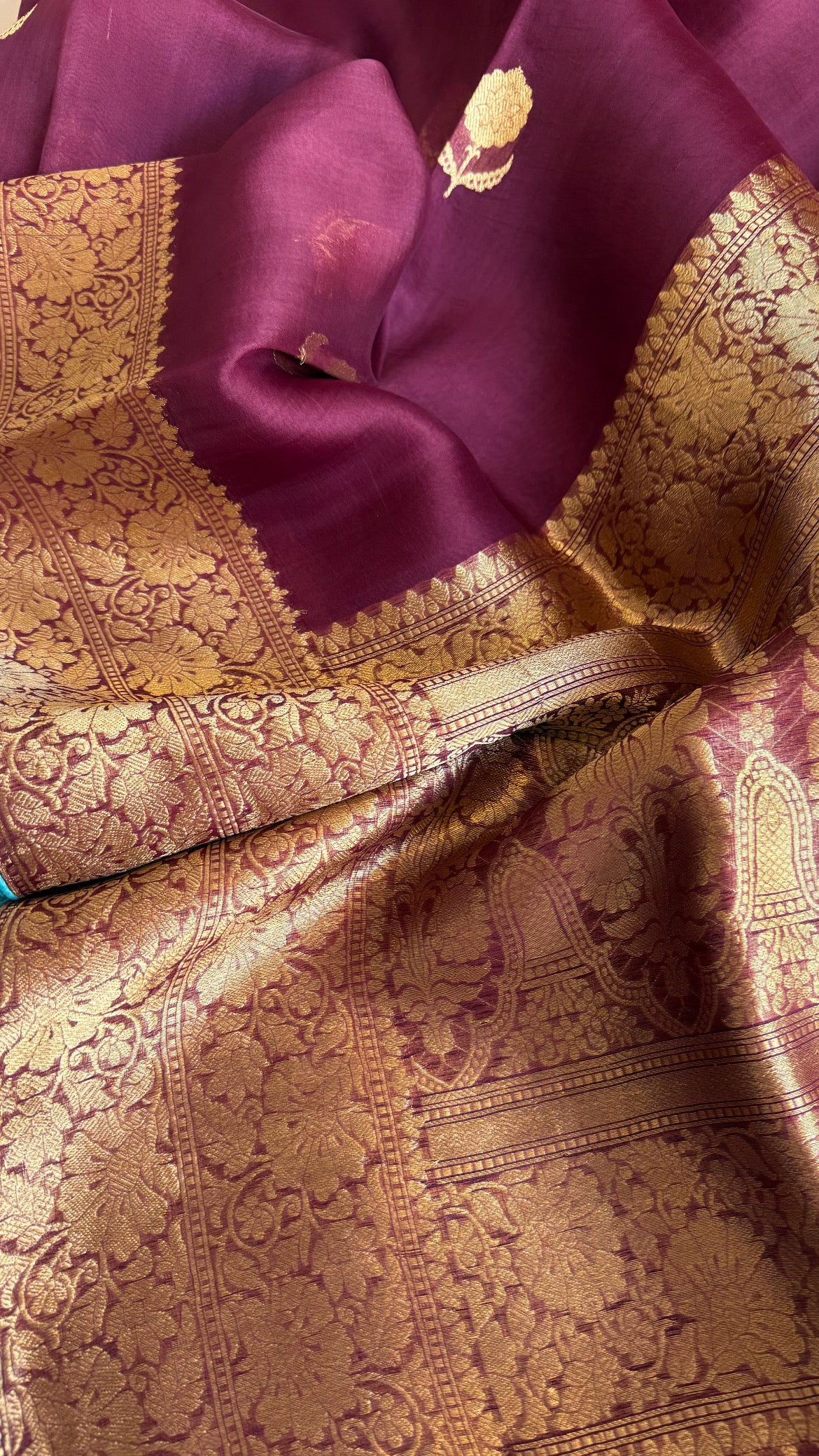 Deep plum kora silk banarasi kadhwa border saree