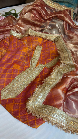 Garnet red heeramandi crushed tissue silk suit set