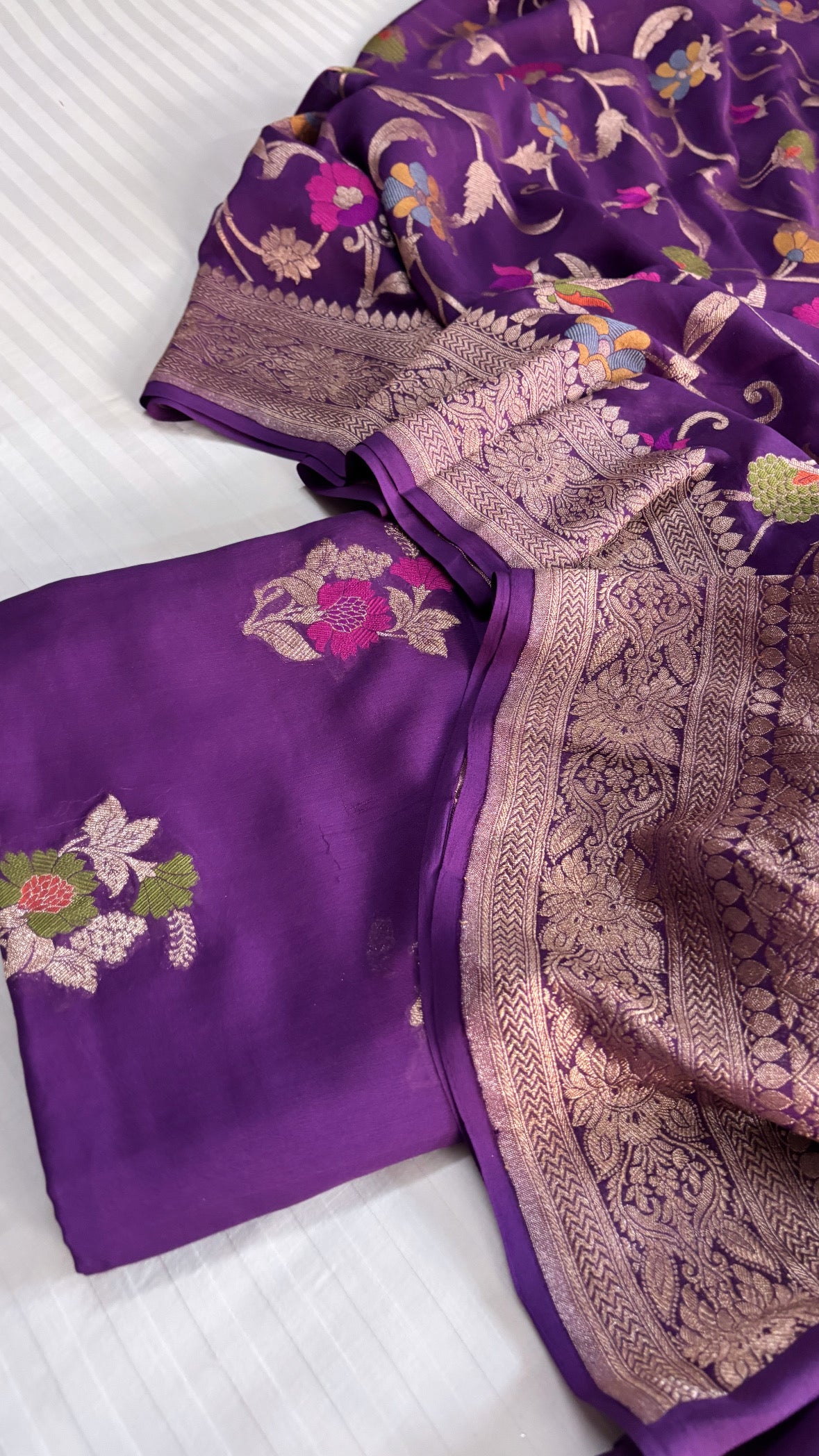 Dark purple banarasi moonga silk kadhwa meenakari jungla suit set