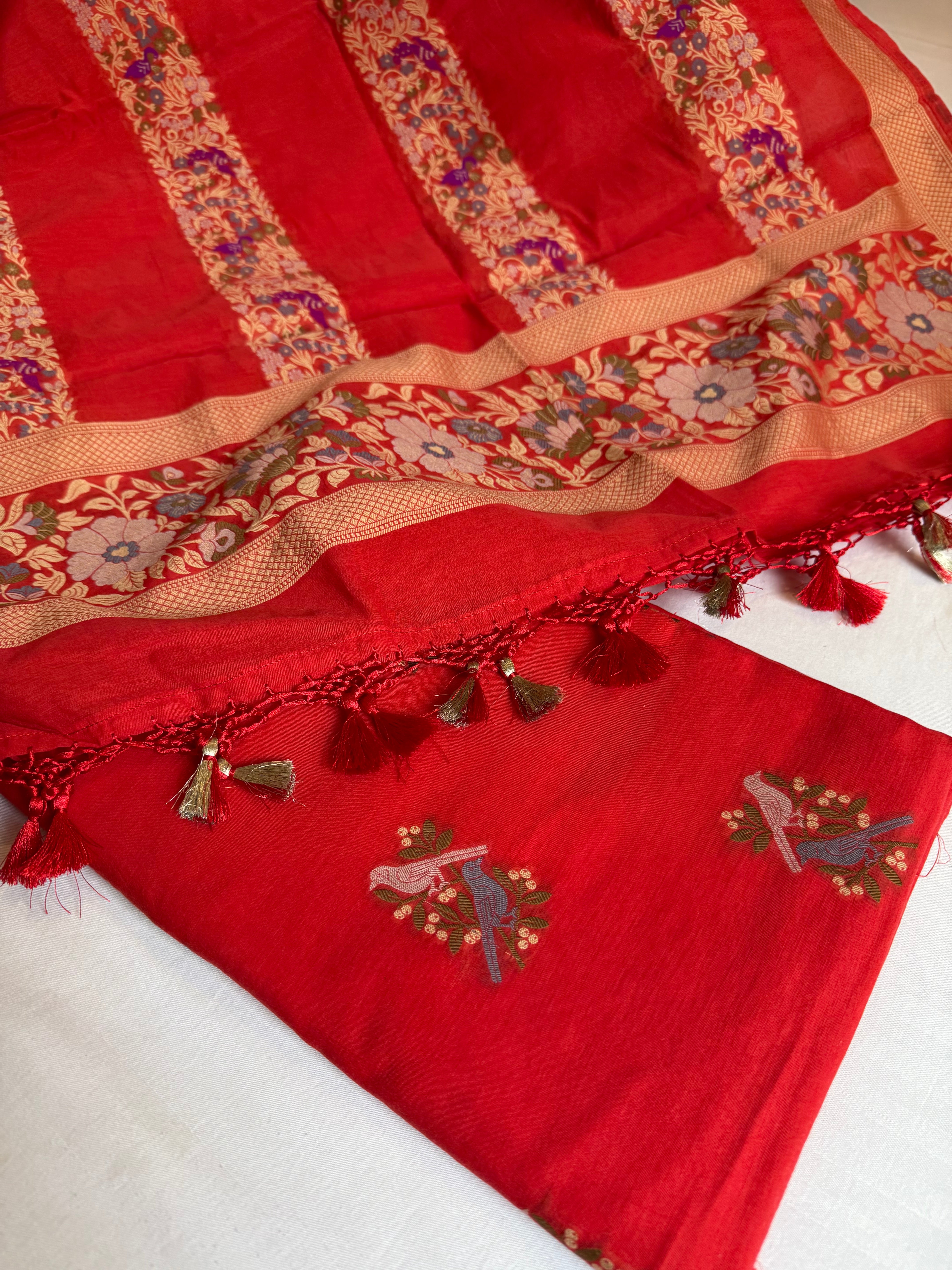 Banarasi cotton resham meenakari suit set