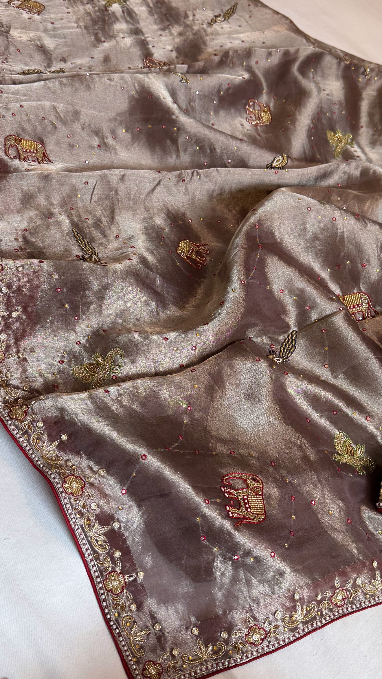 Shikarbagh edit metallic silver diamond tissue silk hand embroidered kadhwa saree