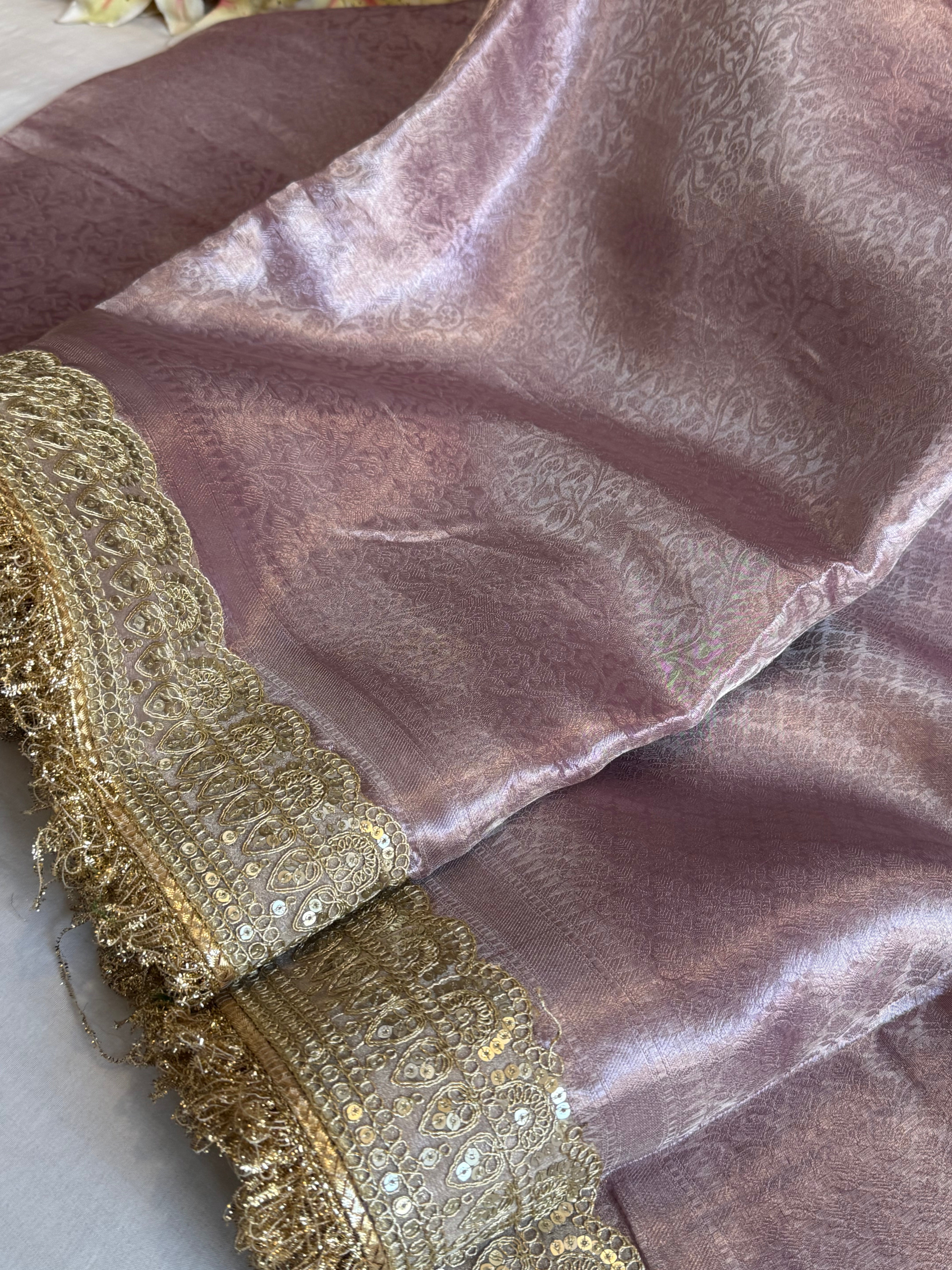 Kanjivaram brocade ice pink tissue silk brocade kadhwa banarasi saree