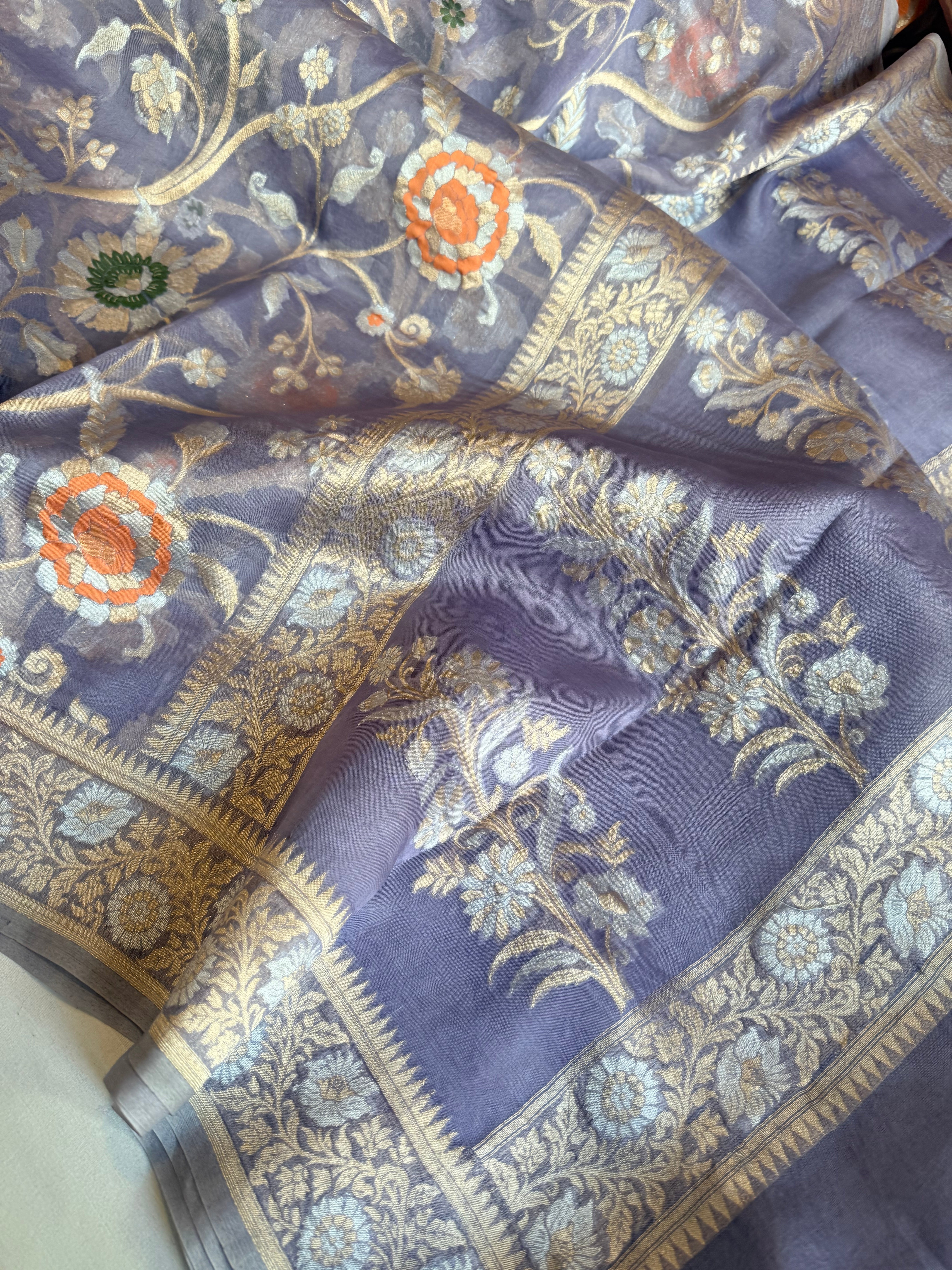 Kora silk jamdani meenakari banarasi kadhwa saree