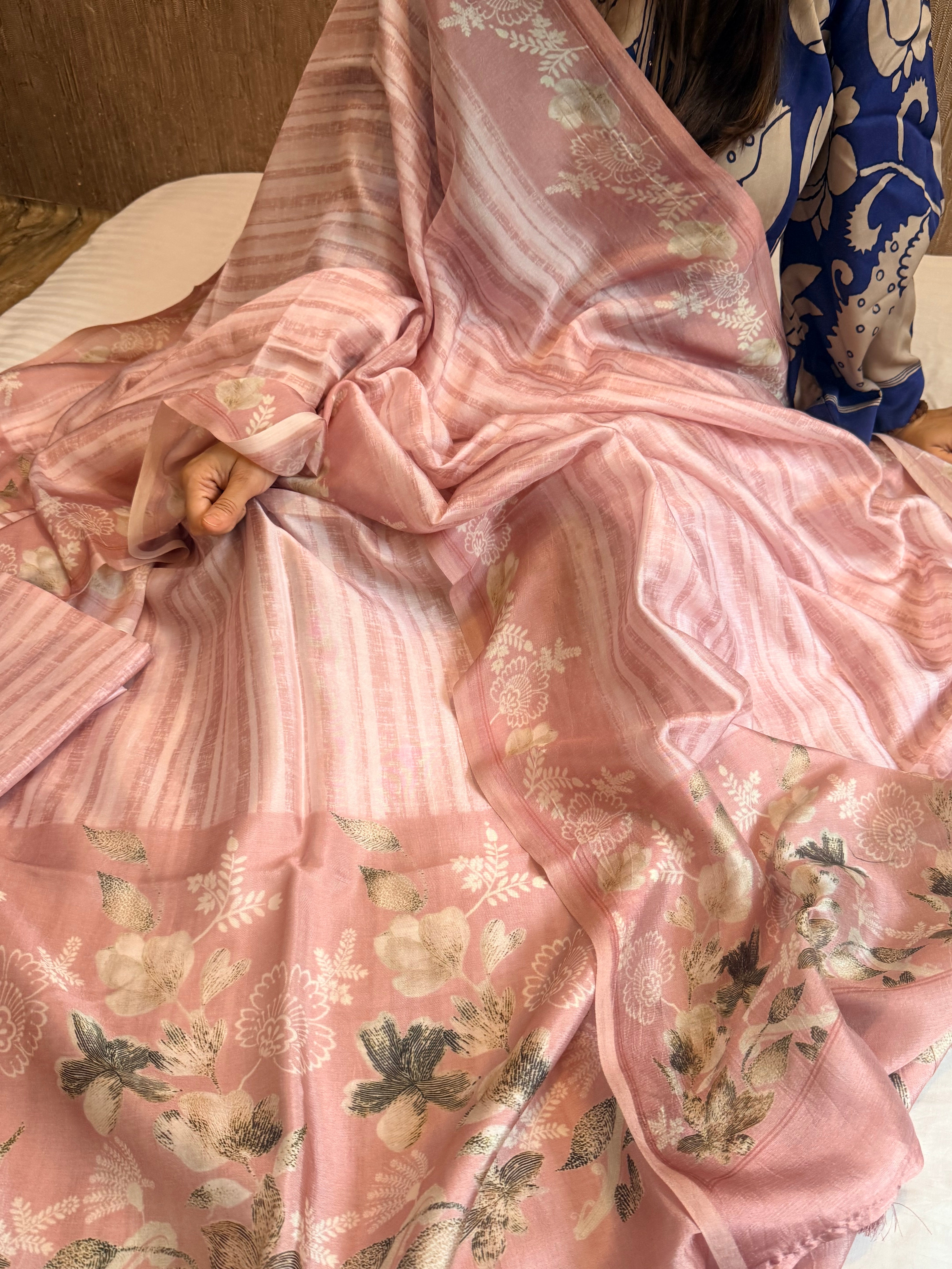 Printed spun chiniya silk kadhwa weaving suit set