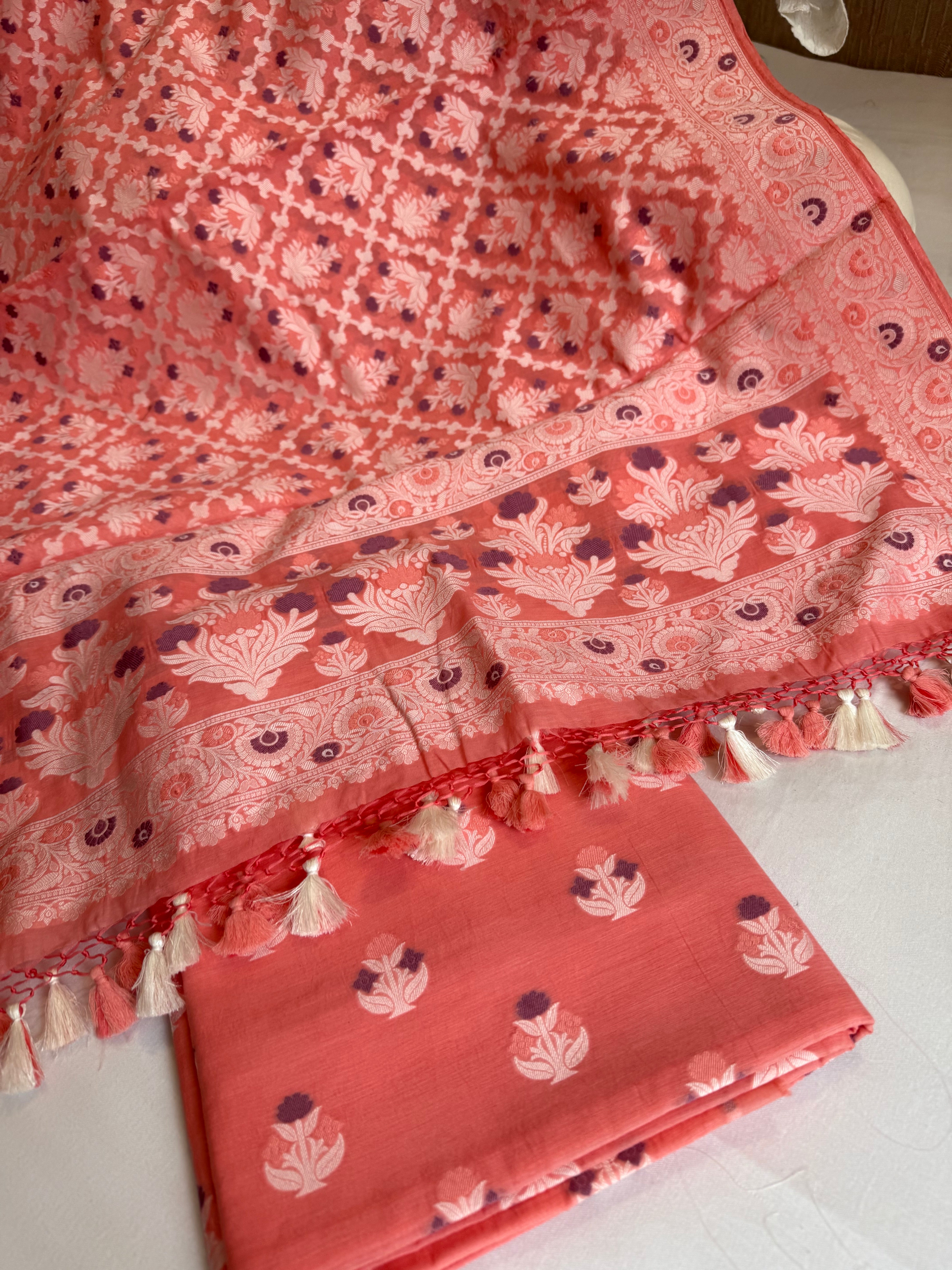 Banarasi cottom resham meenakari suit set