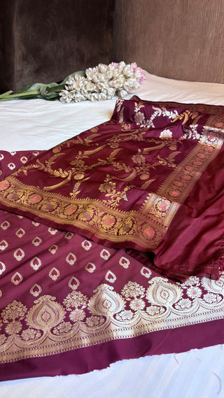 Maroon banarasi mashru silk suit set