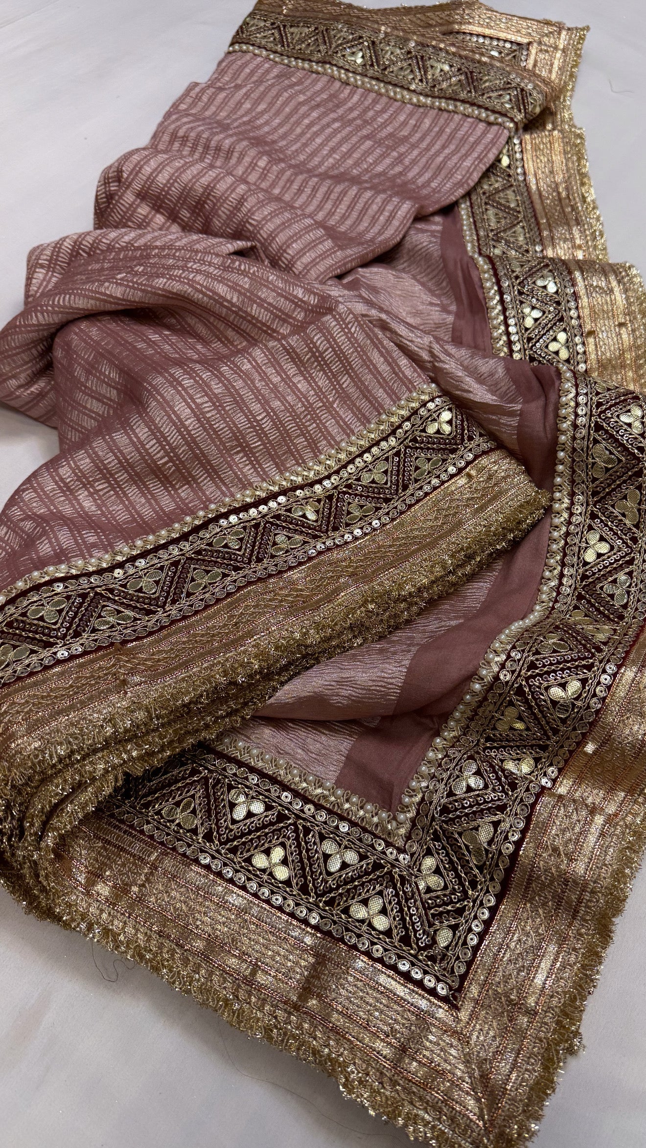 Moonga crushed tissue dusty mouve saree