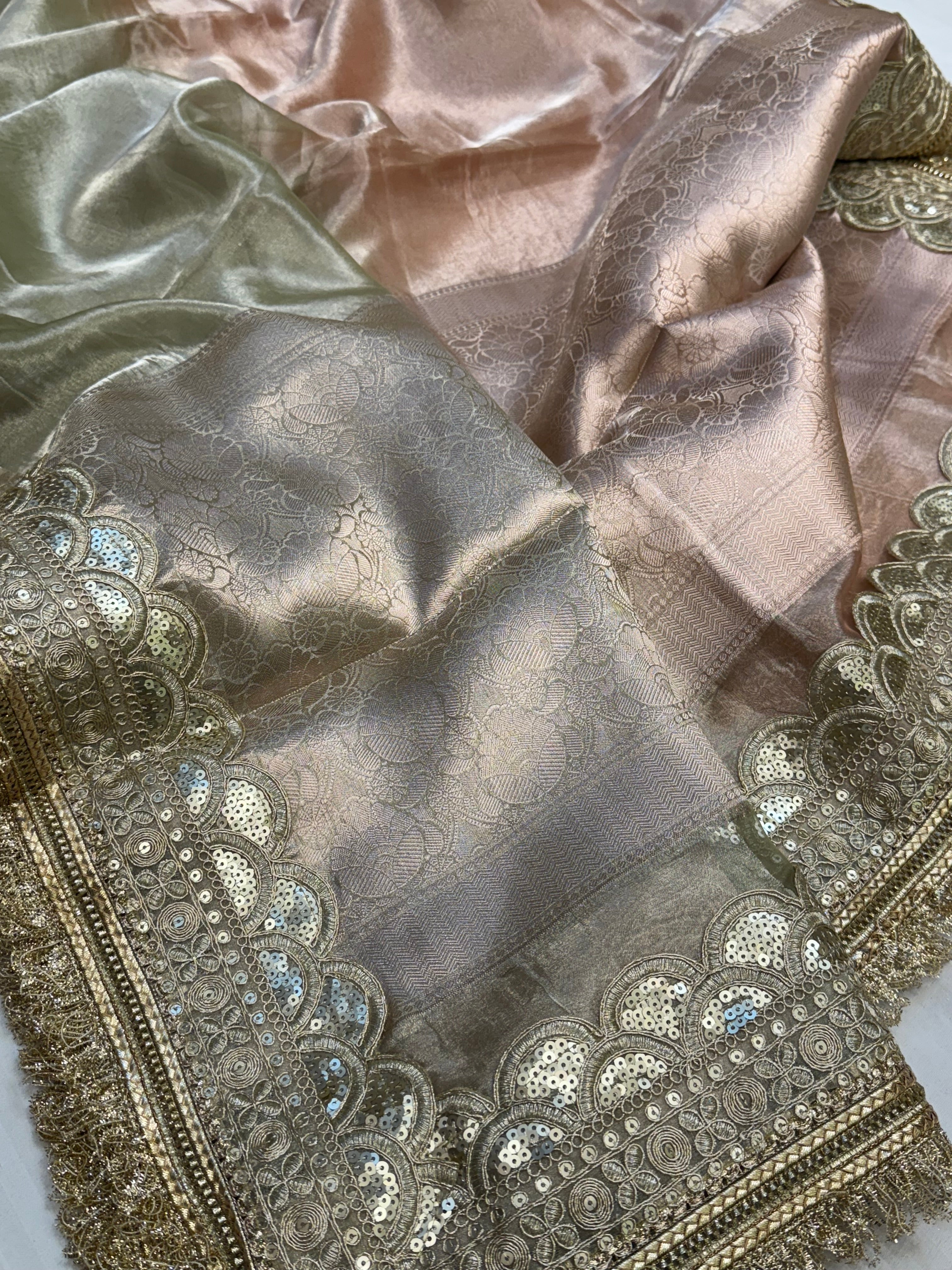 Maharani rang birangi shaded kadhwa multicoloured tissue silk saree