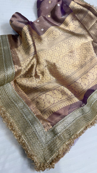 Maharani soft lavender tissue silk kadhwa buti saree