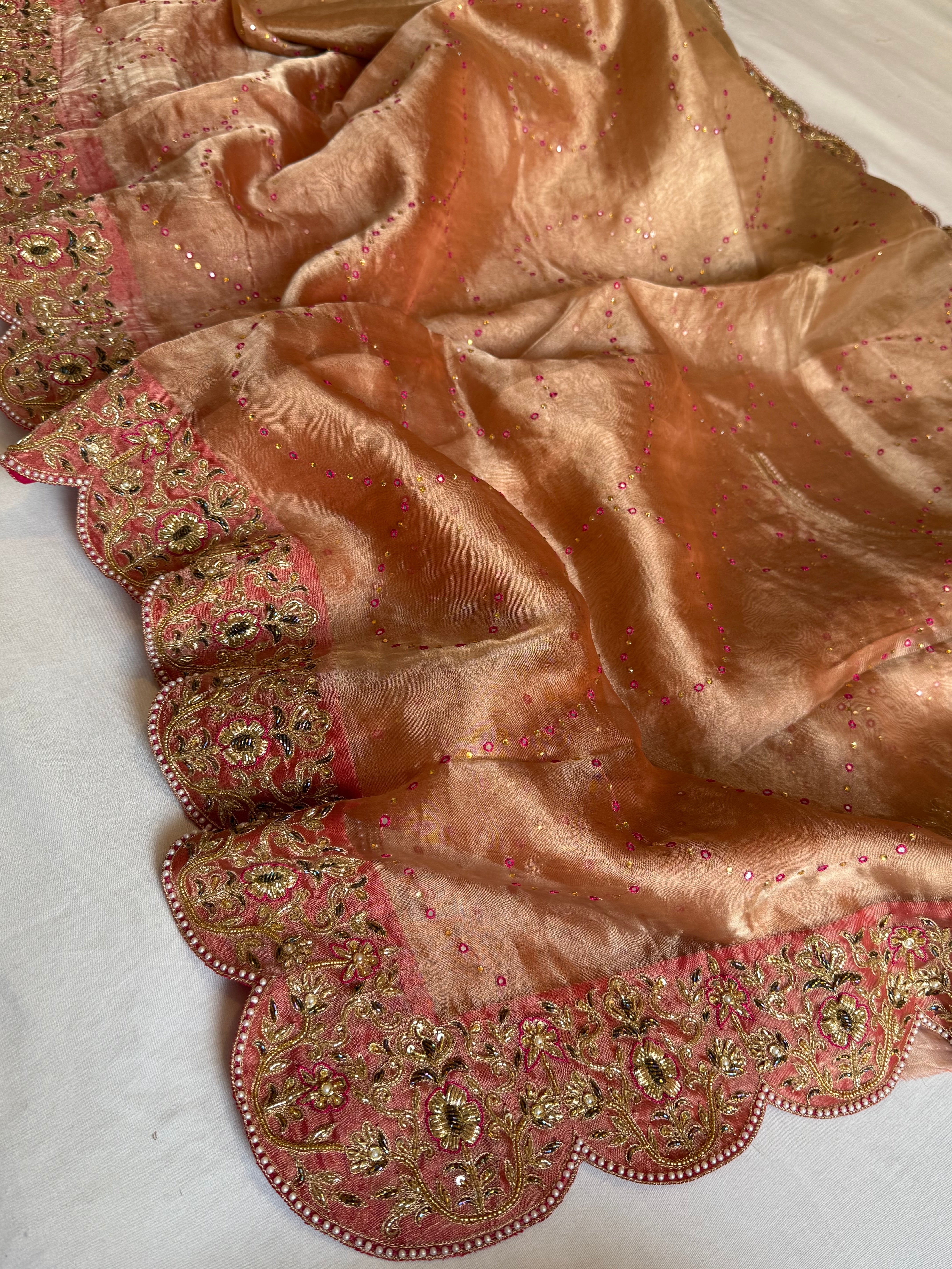 Umrao jaan inspired double diamond tissue silk zardozi work hand embroidered saree