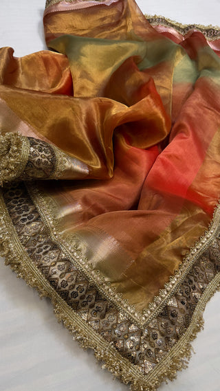 Maharani rang-bihari multicolour shaded tissue silk saree