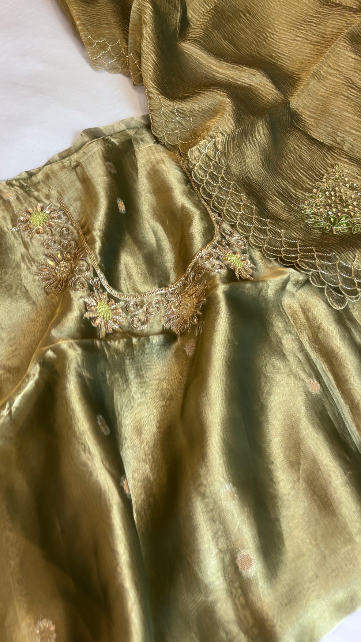 1970s era mint green tissue silk hand embroidered suit sets