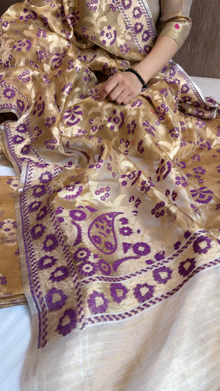 Iktara tissue silk purple meenakari tissue silk jamdani kadhwa suit set